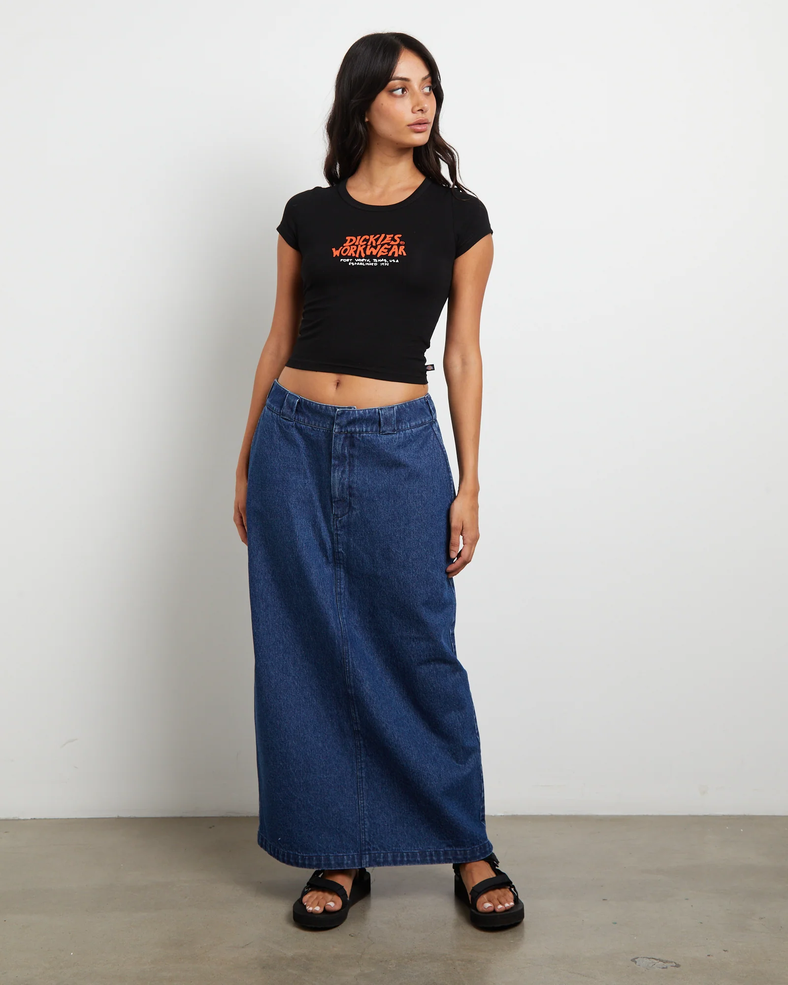 874 Denim Maxi Skirt in Stone Washed Indigo - Image 3
