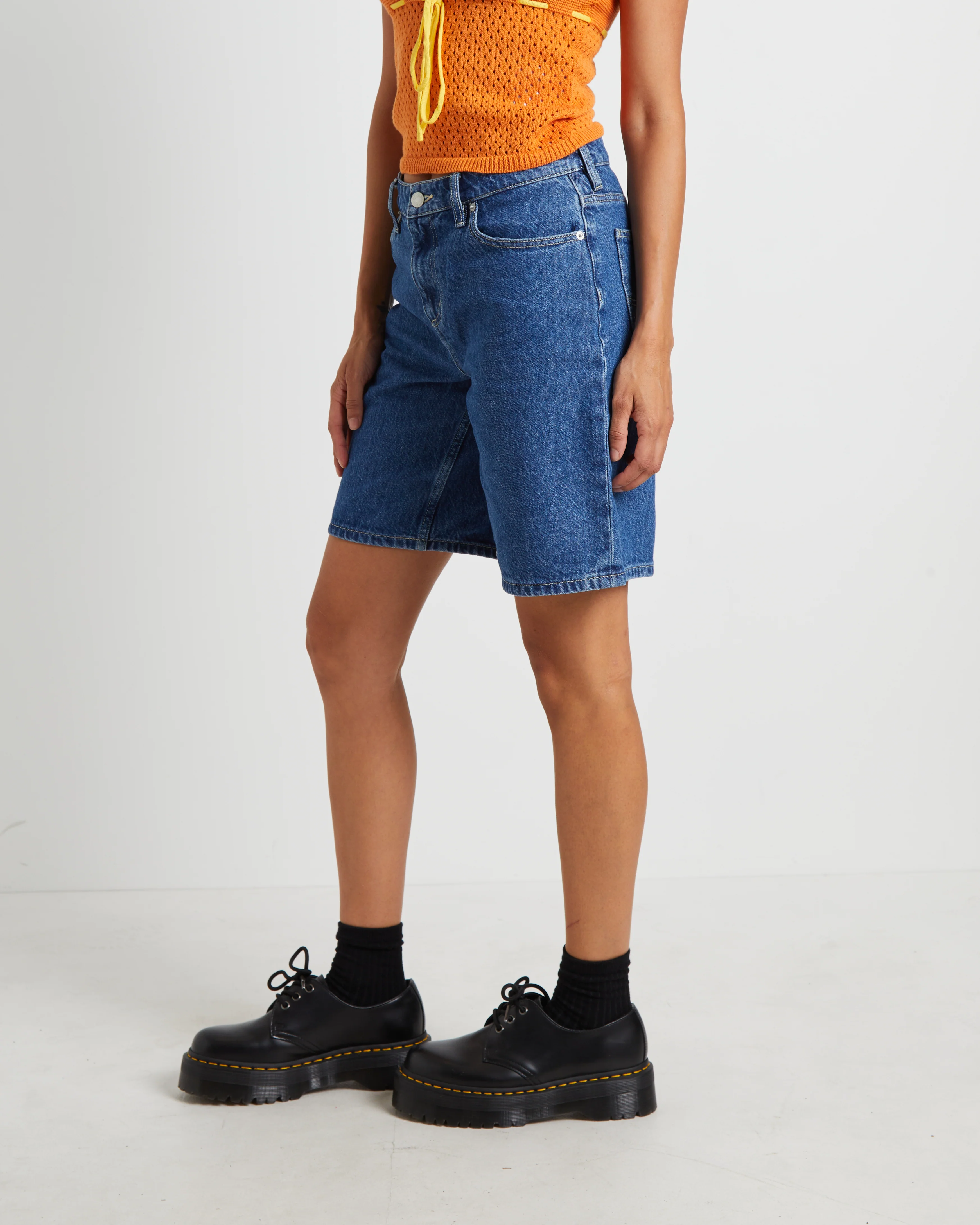 90s Mid Baggy Denim Shorts in Bronx Blue - Image 4