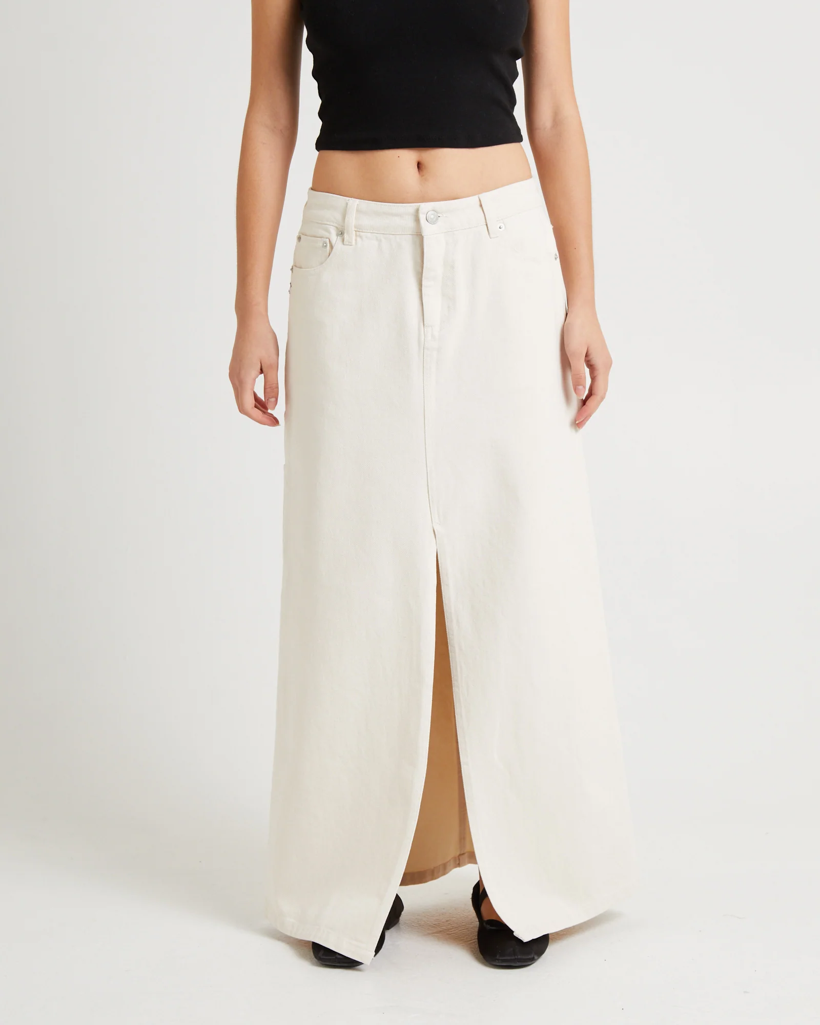 90s Mid Denim Maxi Skirt Unbleached - Image 3