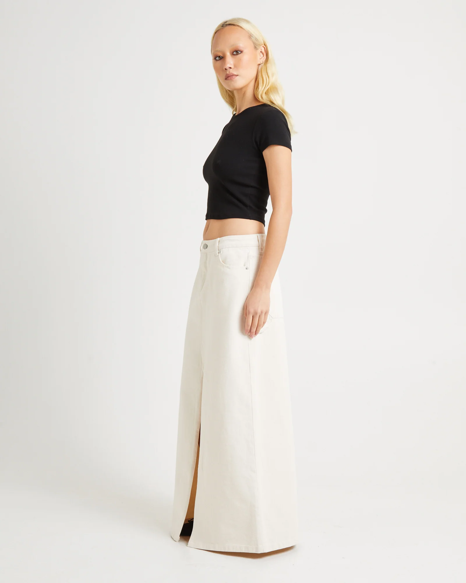 90s Mid Denim Maxi Skirt Unbleached - Image 4