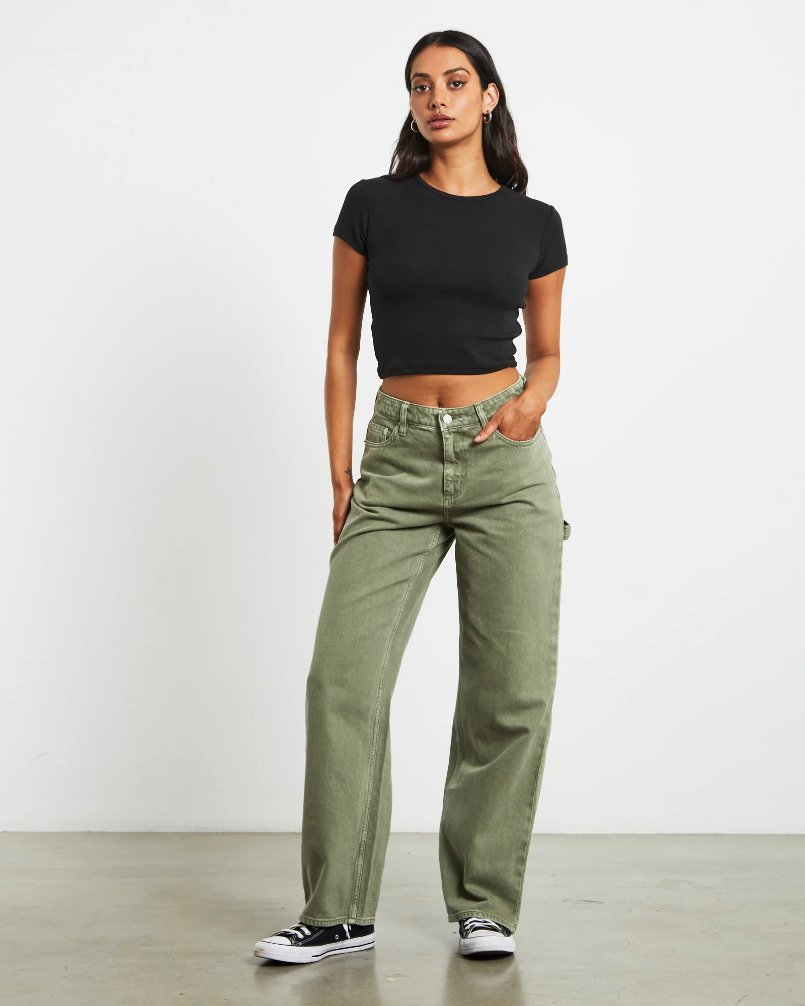 90s Mid Rise Baggy Jeans in Organic Green - Image 3
