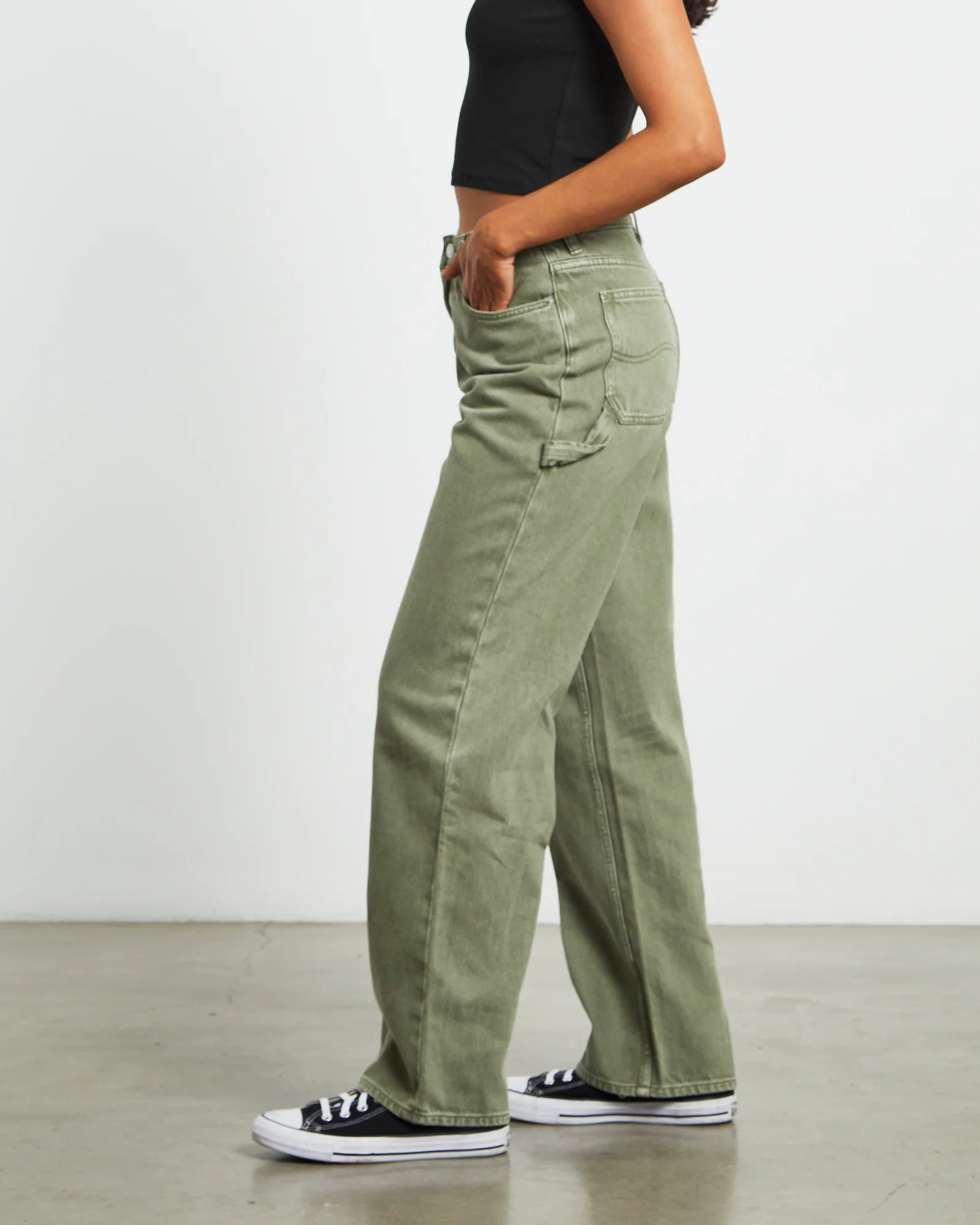 90s Mid Rise Baggy Jeans in Organic Green - Image 4