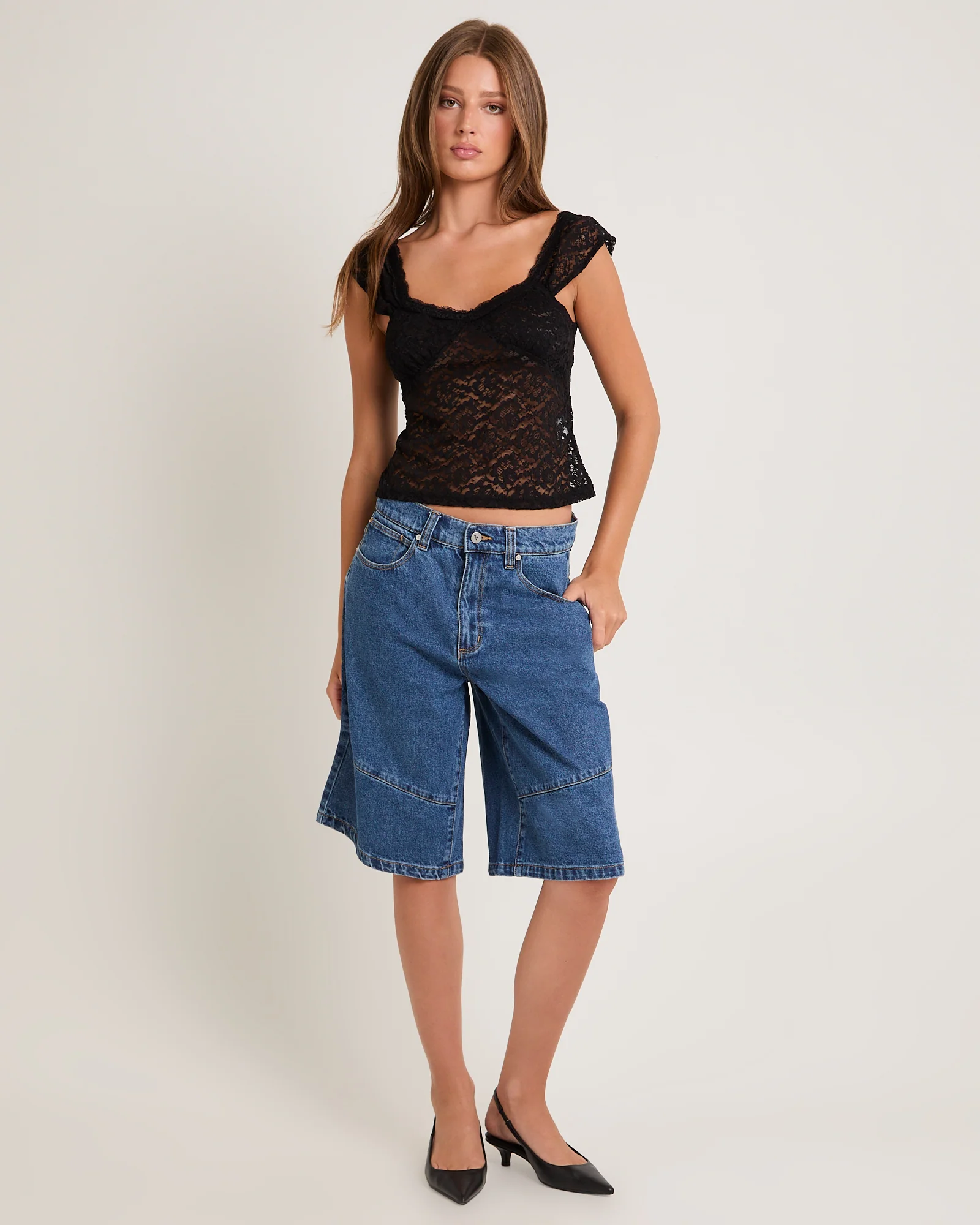 95 Super Baggy Denim Jorts Panels Bella - Image 3