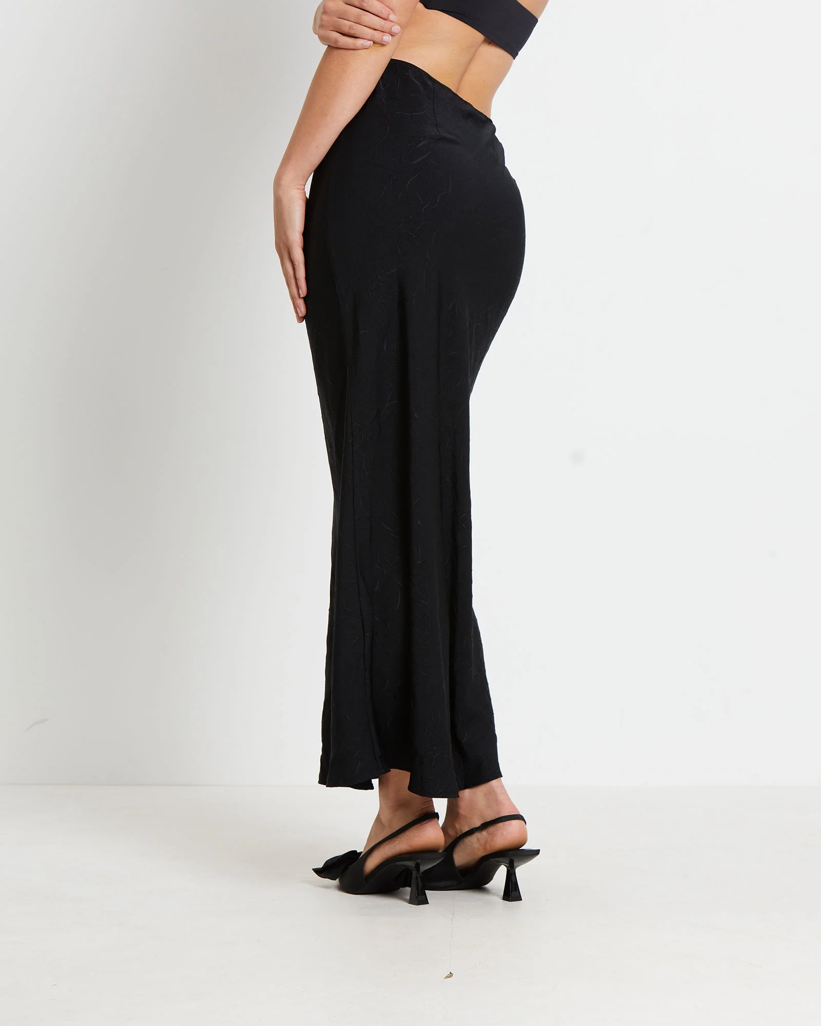 Allegra Crinkle Satin Maxi Skirt in Black - Image 2