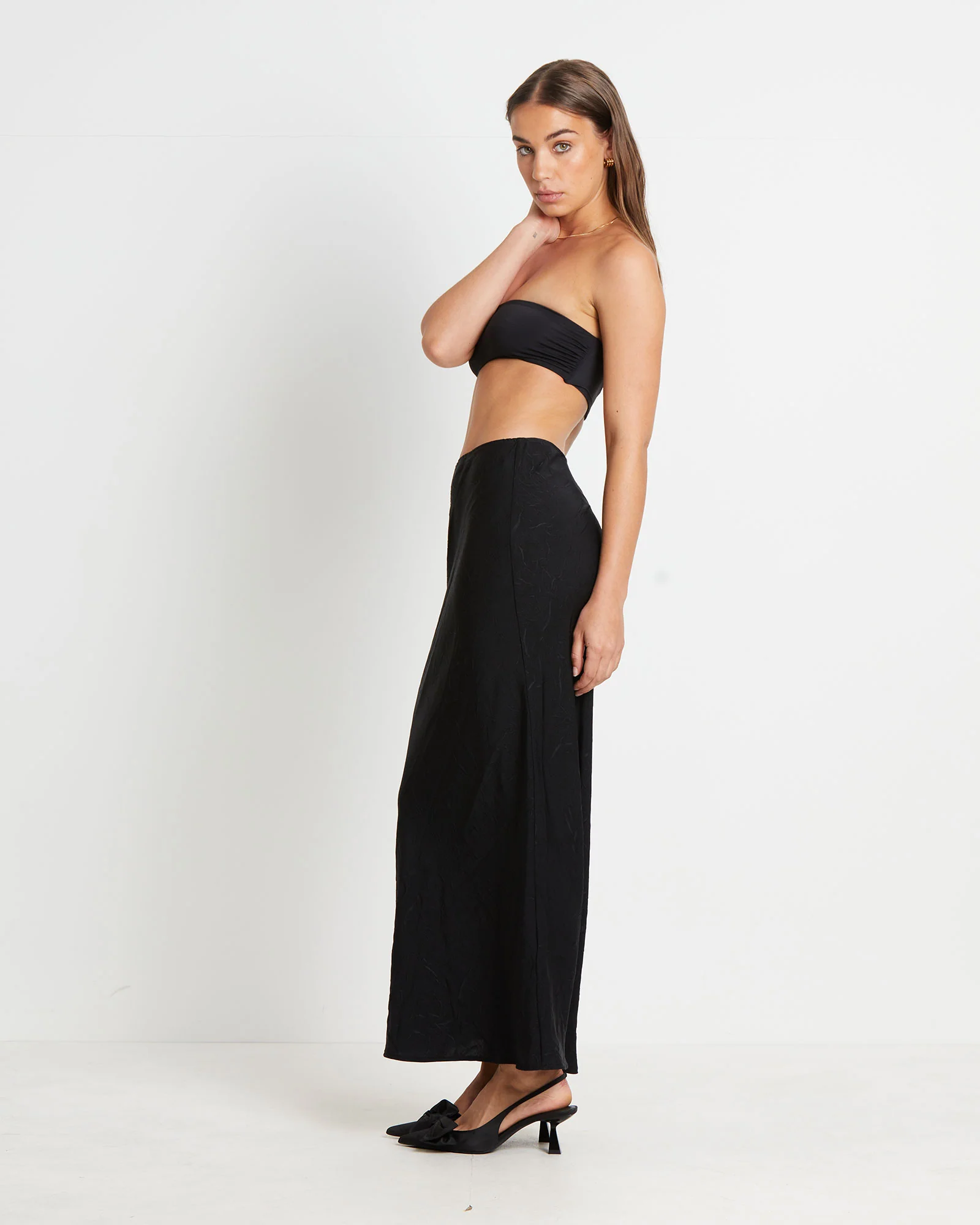 Allegra Crinkle Satin Maxi Skirt in Black - Image 4