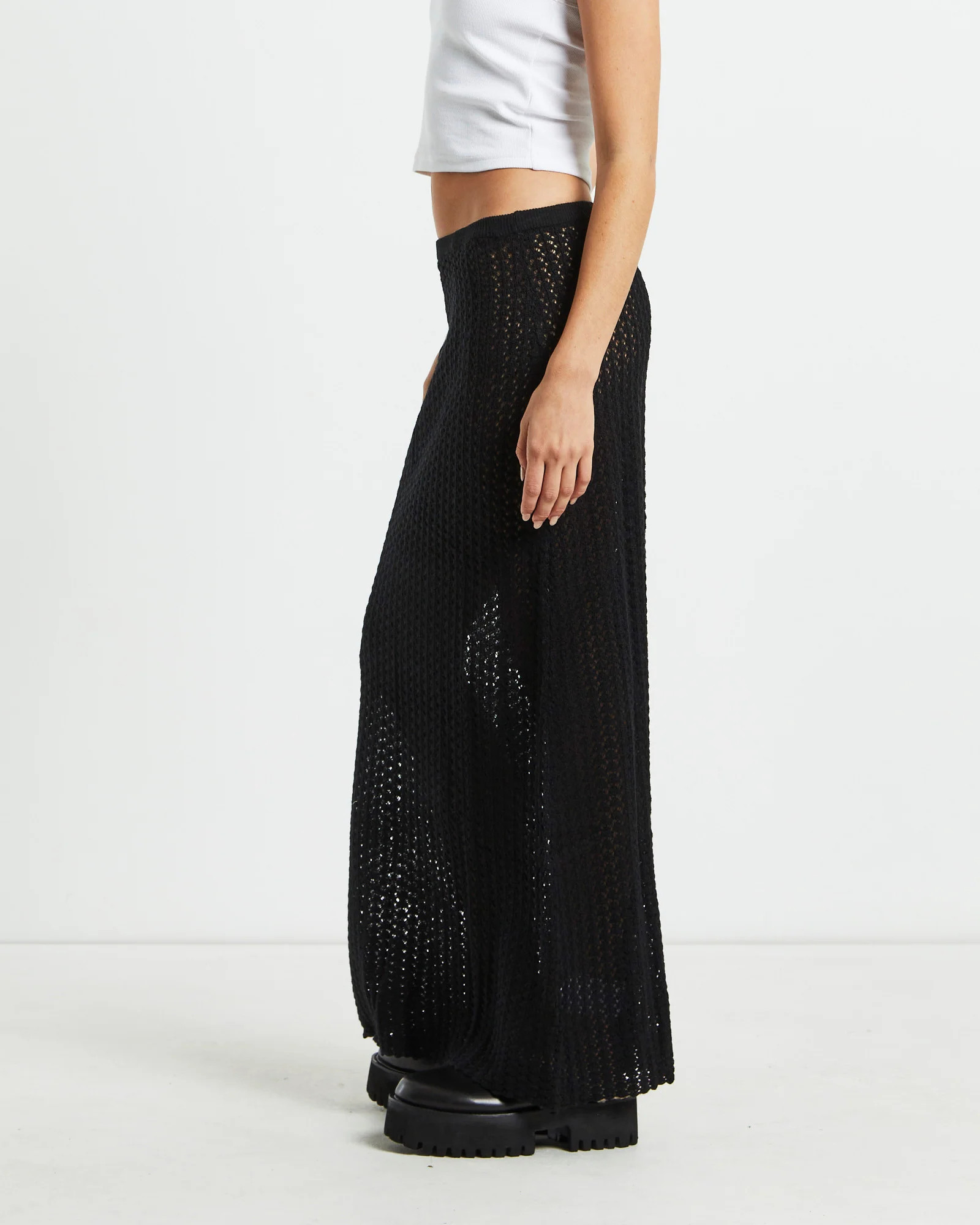 Alora Sheer Pointelle Maxi Skirt Black - Image 4