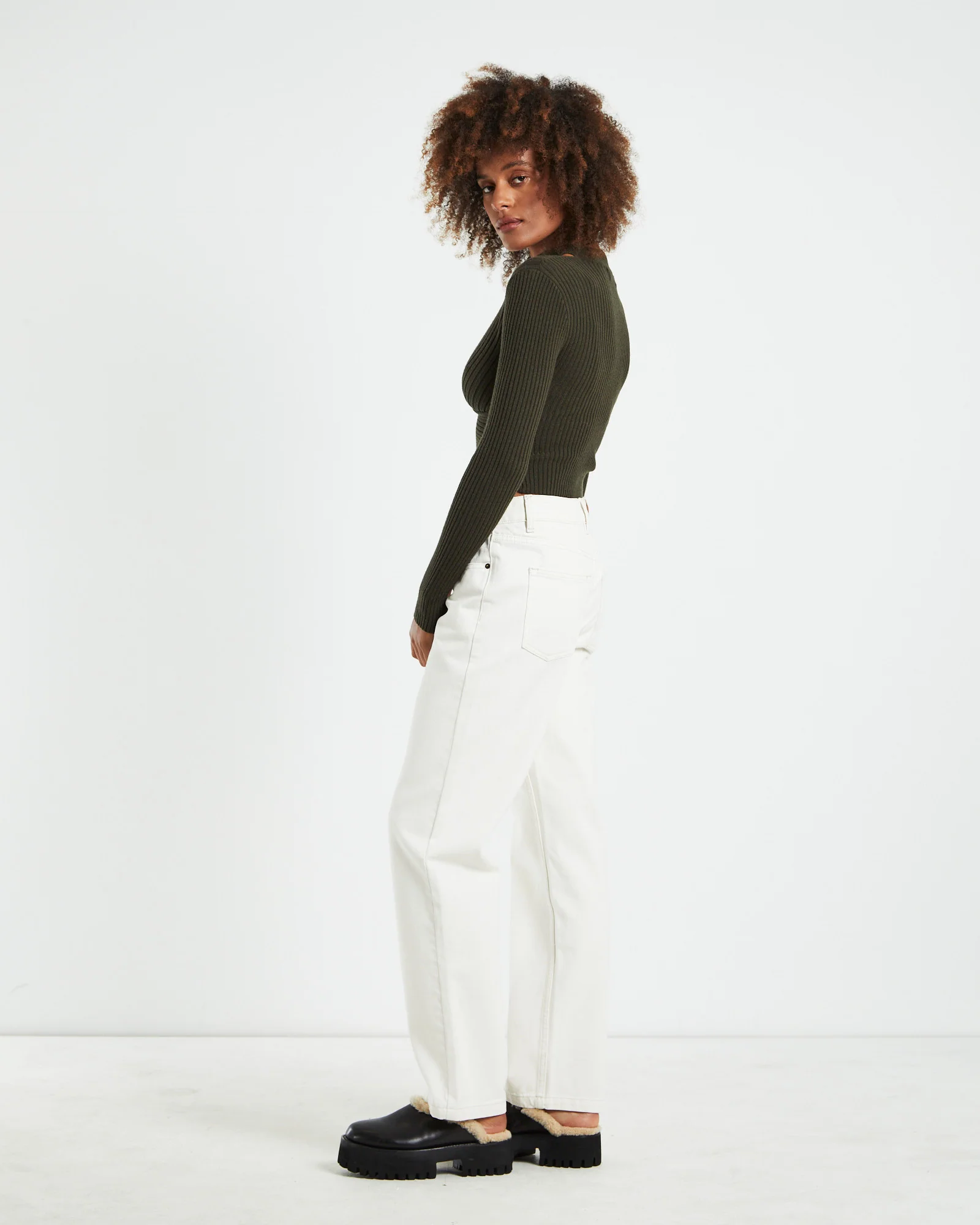 Amelia Choker Long Sleeve Top Khaki Green - Image 4