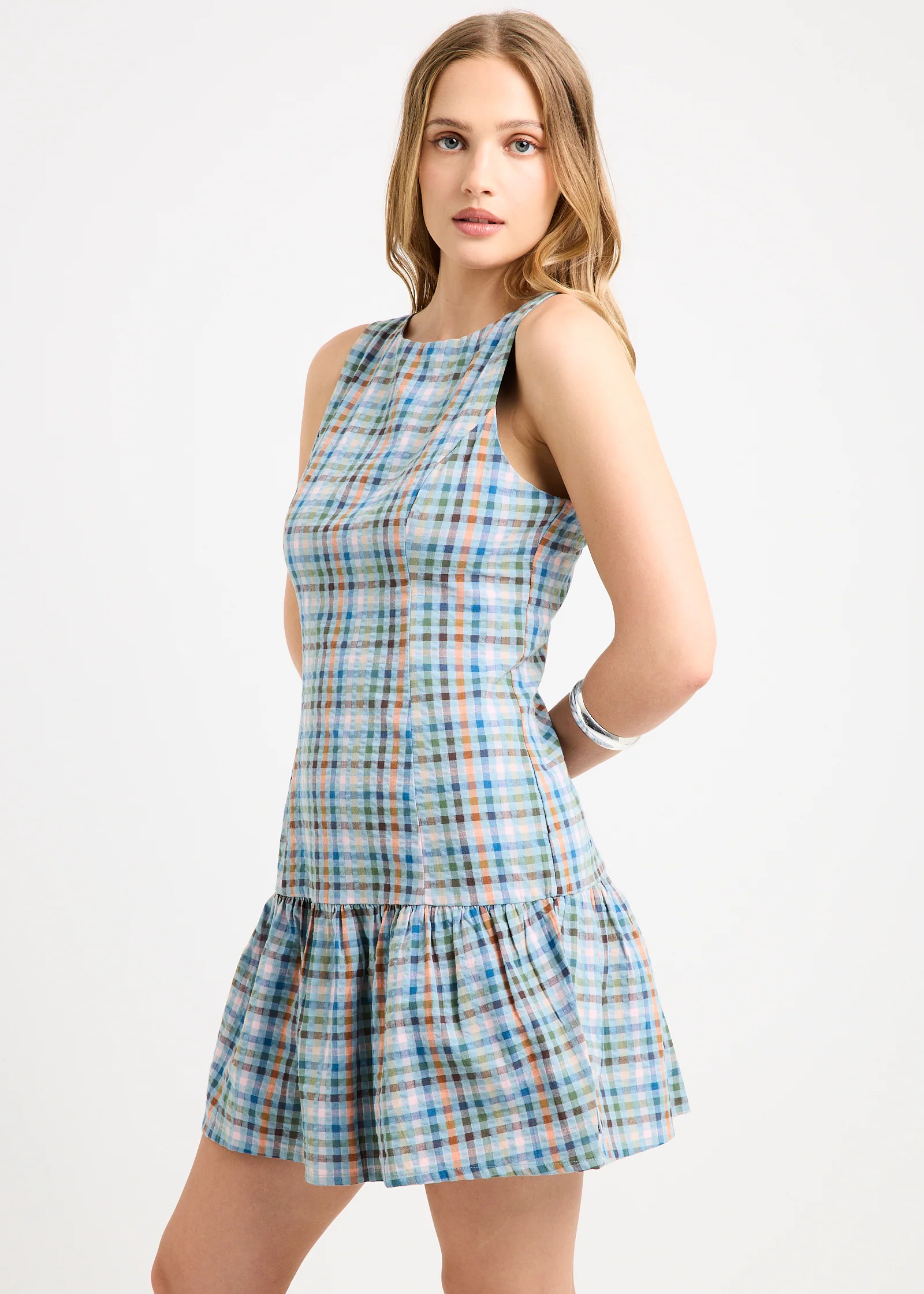 Amelie Check Seersucker Mini Dress - Image 4