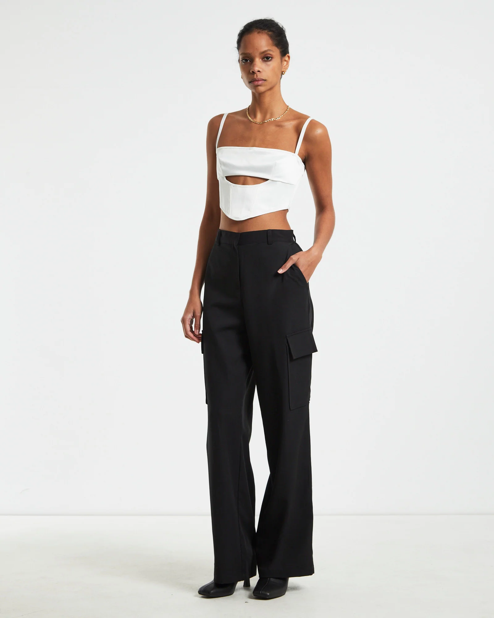 Andra Cut Out Sateen Corset Top Cream - Image 3