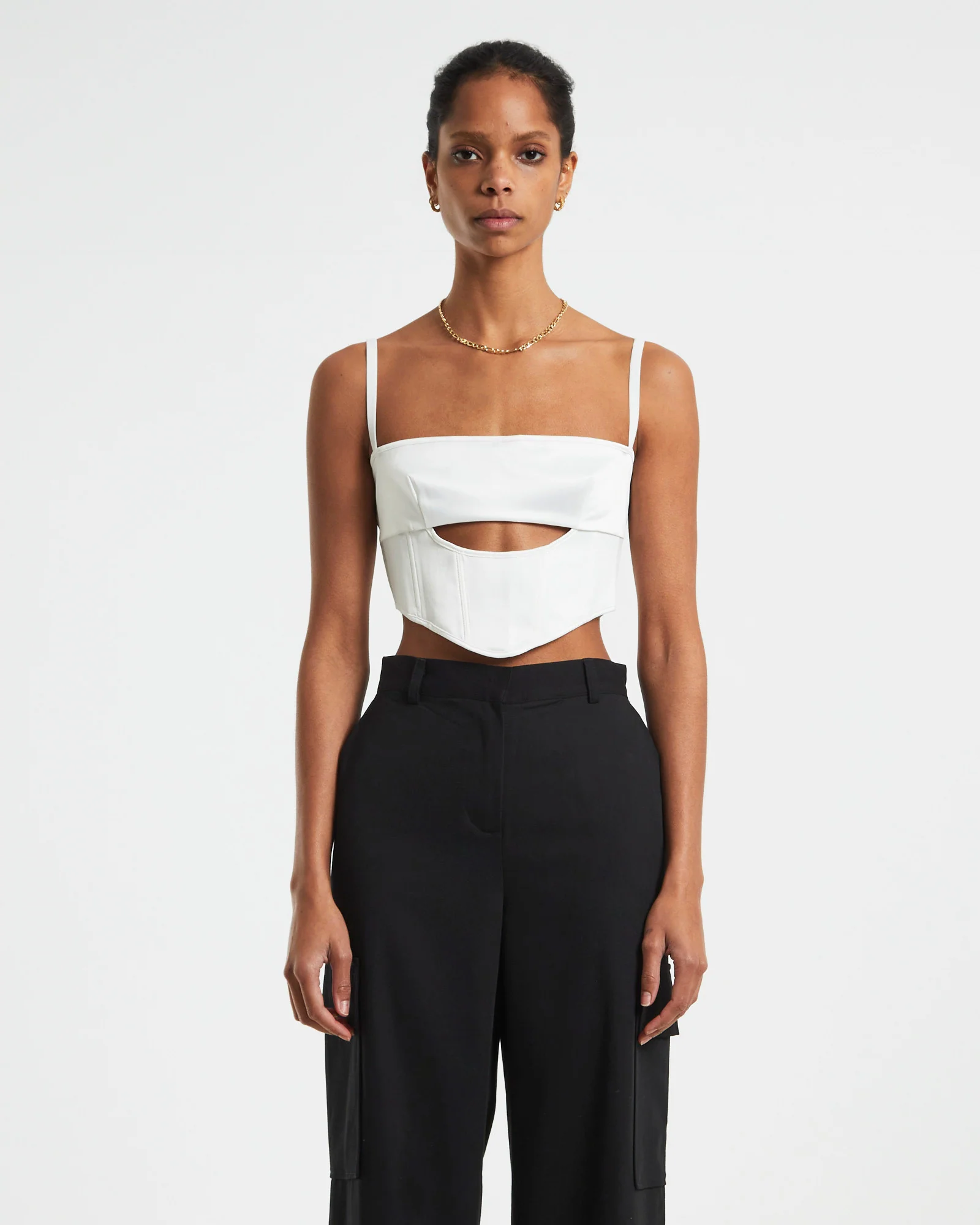Andra Cut Out Sateen Corset Top Cream - Image 5