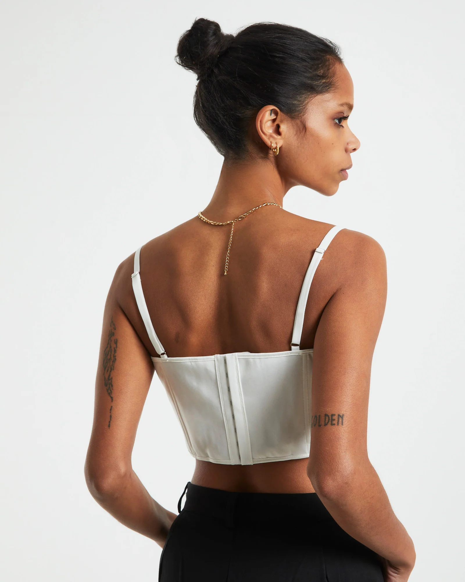 Andra Cut Out Sateen Corset Top Cream - Image 6