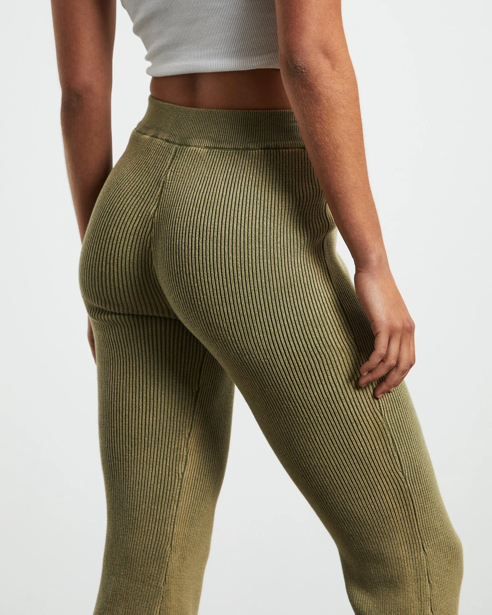 Angelique Acid Wash Rib Soft Flare Pant in Khaki - Image 5