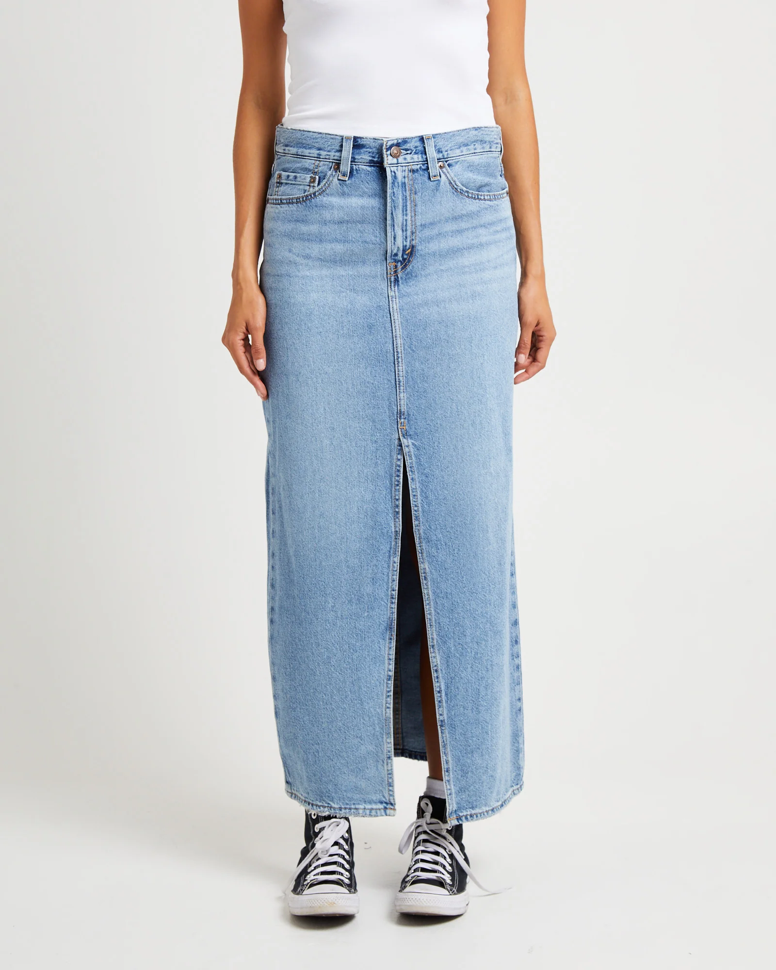 Ankle Column Denim Maxi Skirt Please Hold - Image 2