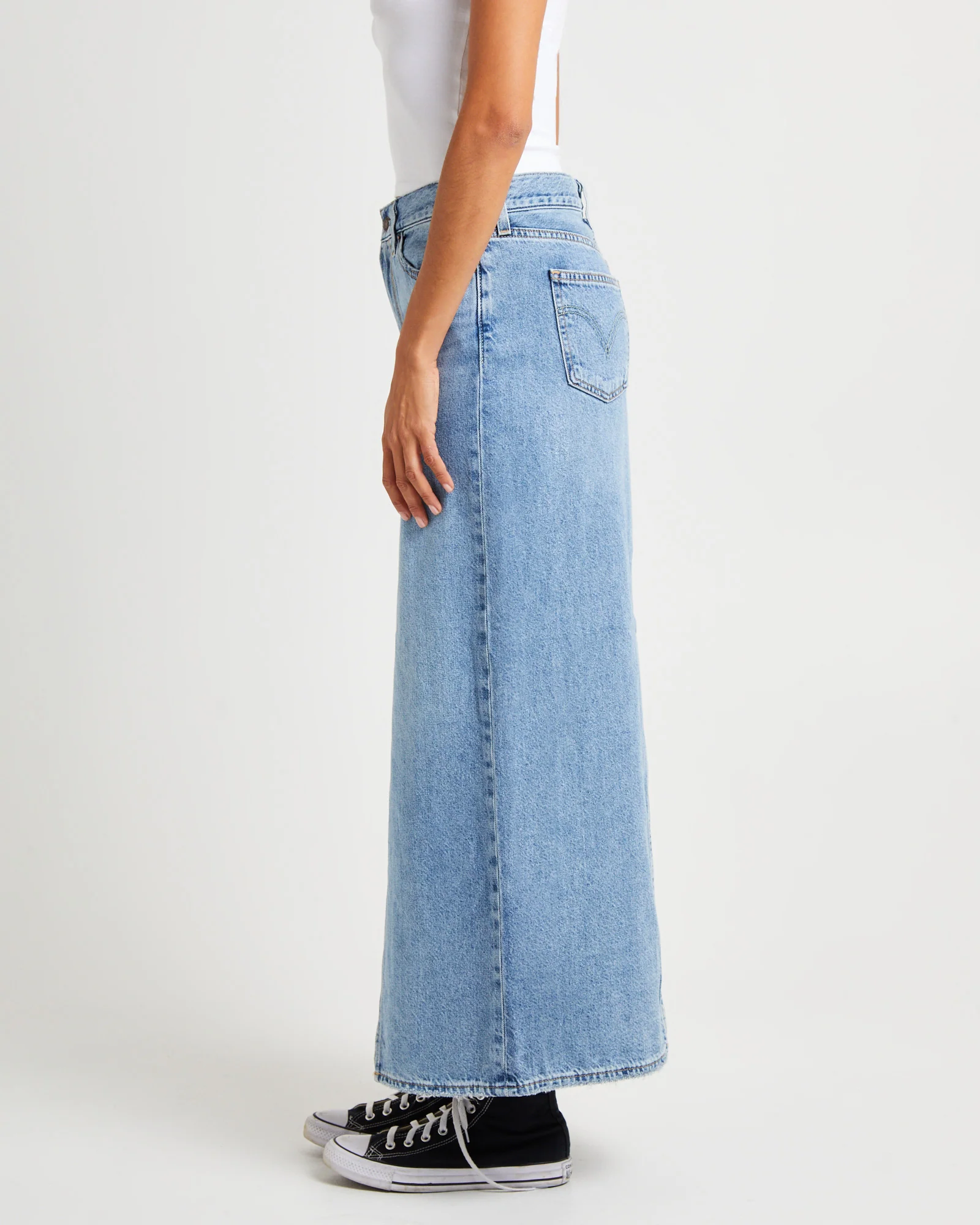 Ankle Column Denim Maxi Skirt Please Hold - Image 4