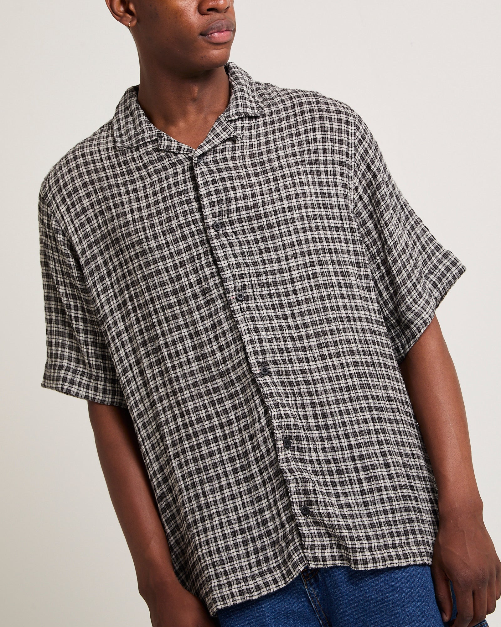 Asta Seer Sucker Regular Shirt Steel Check - Image 5