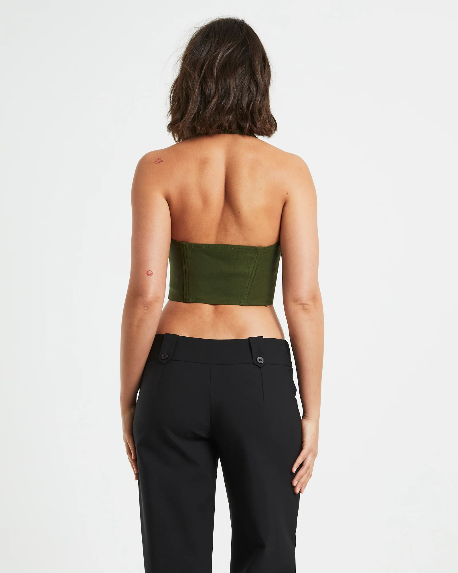 Athena Zip Front Halter Neck Corset in Khaki Green - Image 2