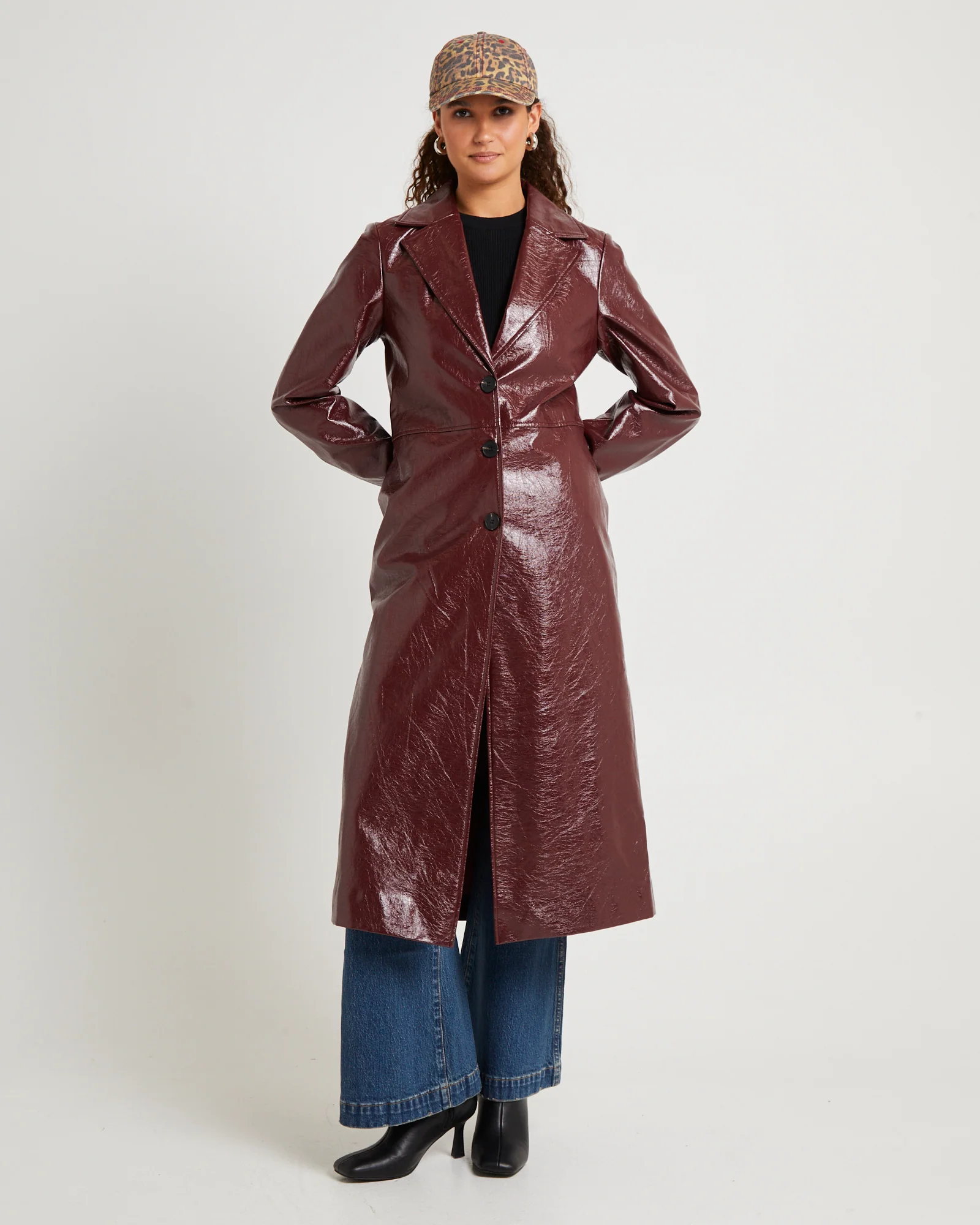 Aubrey Leather Look Longline Coat - Image 3