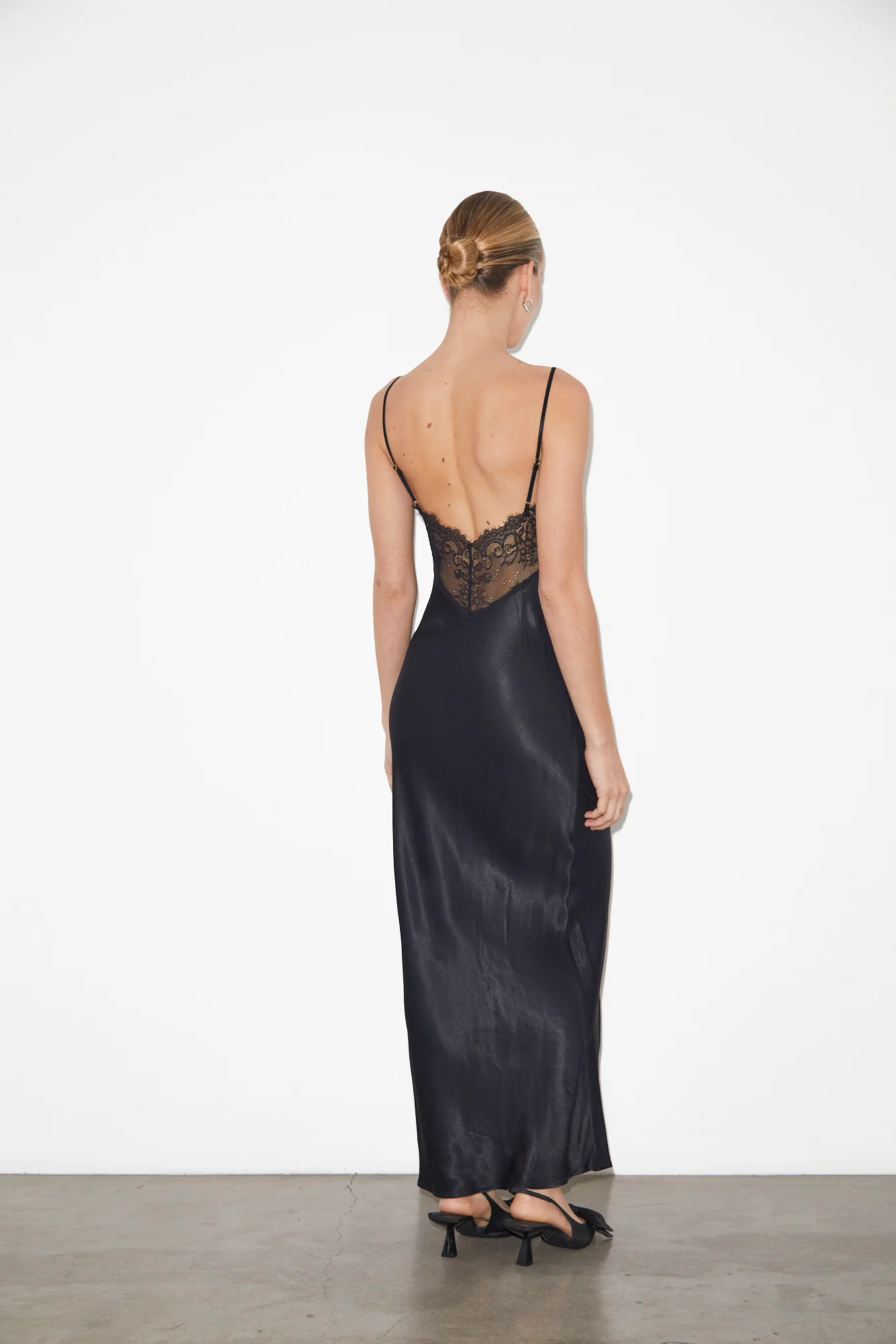 Avery Lace Slip Dress in Black - Image 3