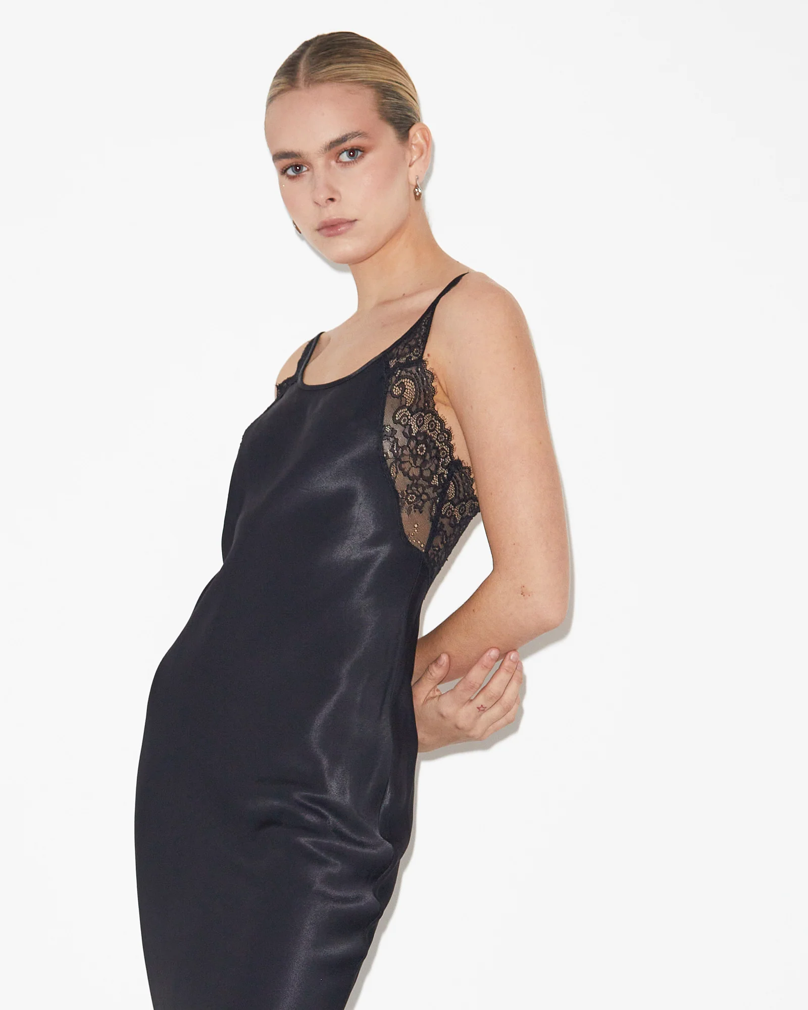 Avery Lace Slip Dress in Black - Image 6