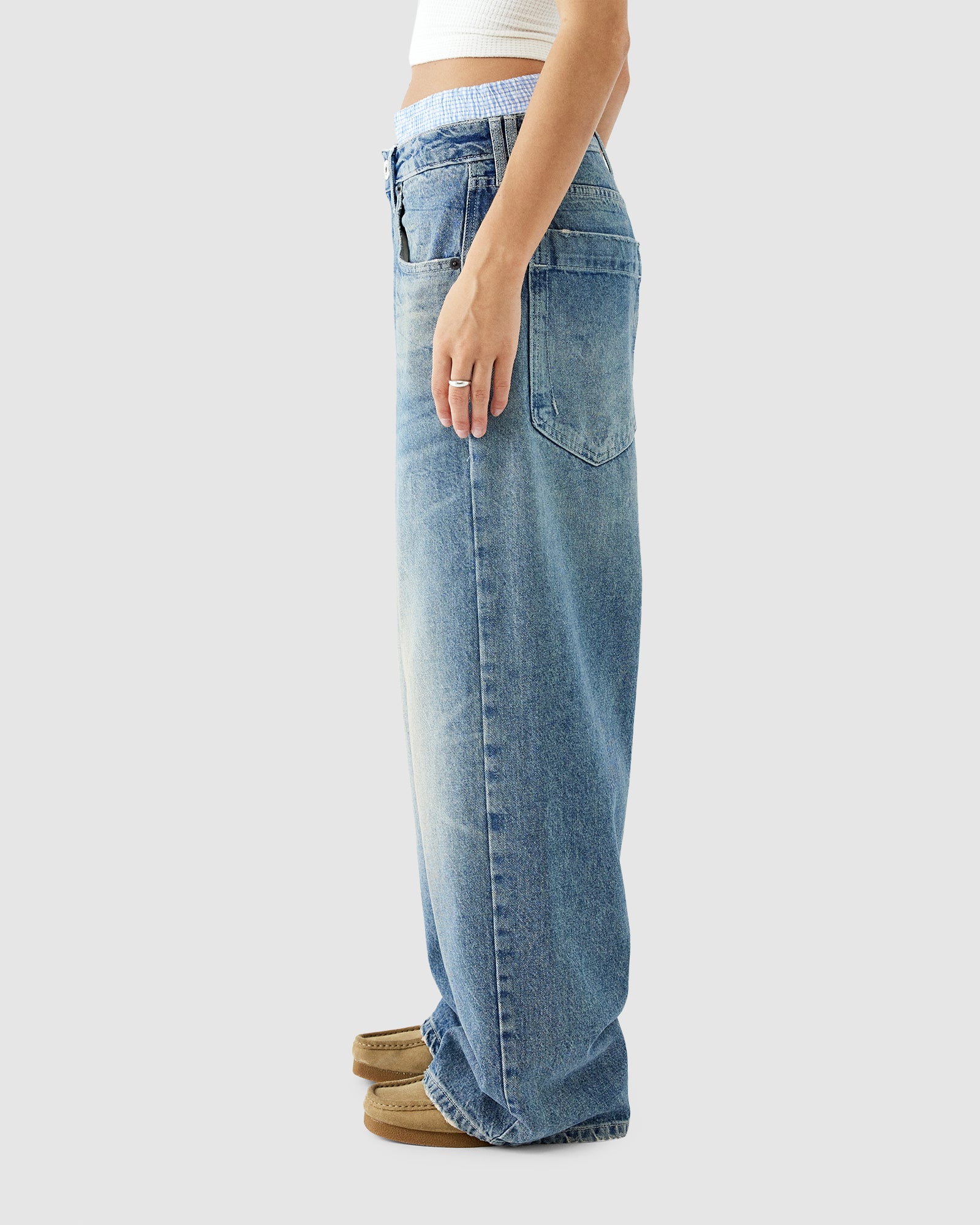 Boxer Waistband Wide Leg Denim Jeans - Image 3