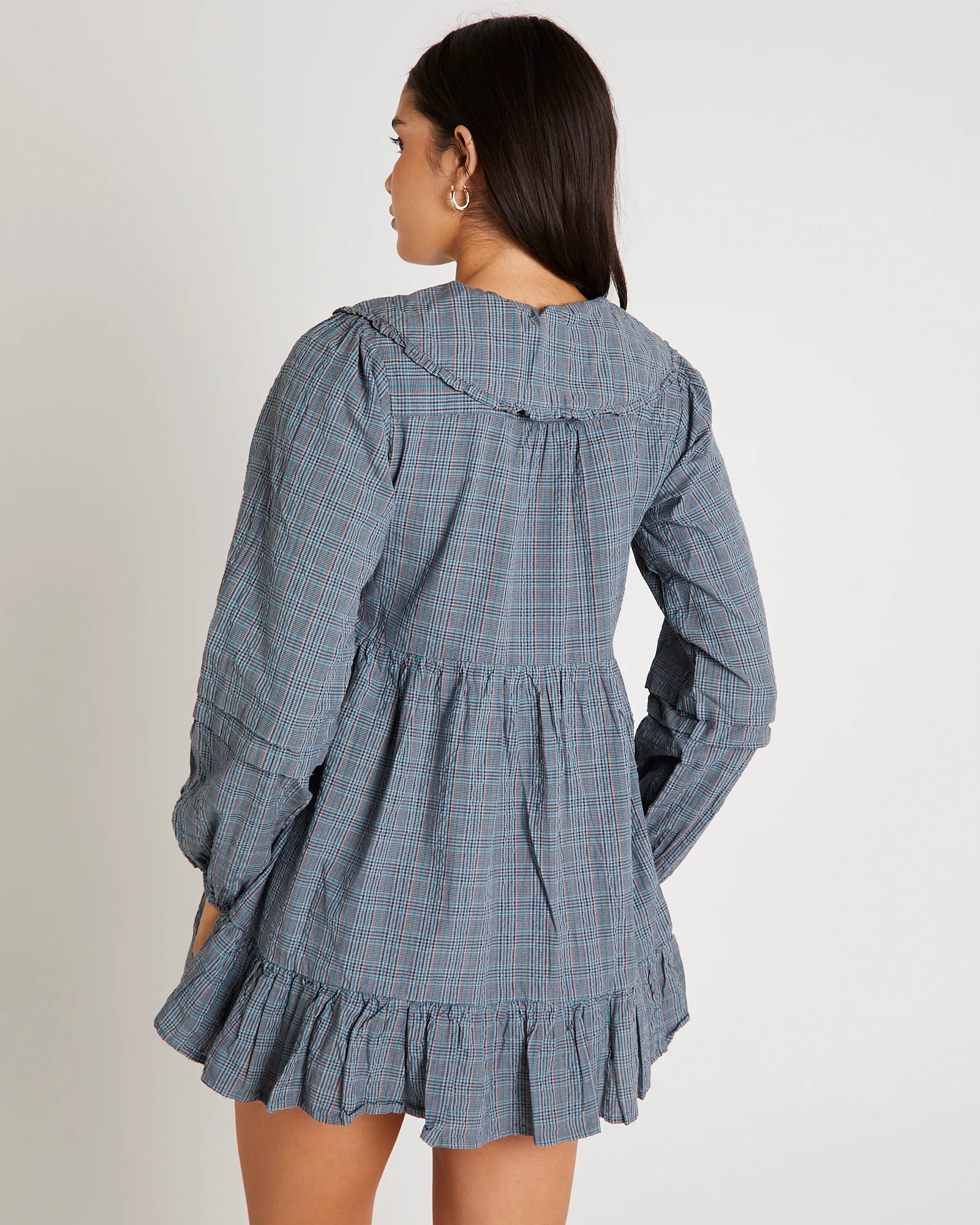 BDG Check Collar Long Sleeve Mini Dress - Image 4