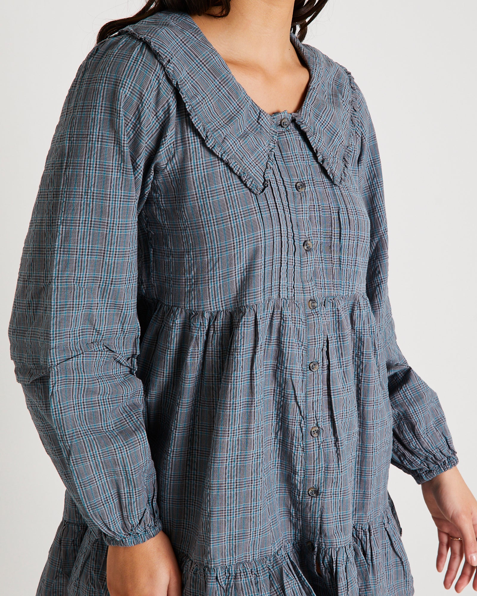 BDG Check Collar Long Sleeve Mini Dress - Image 6
