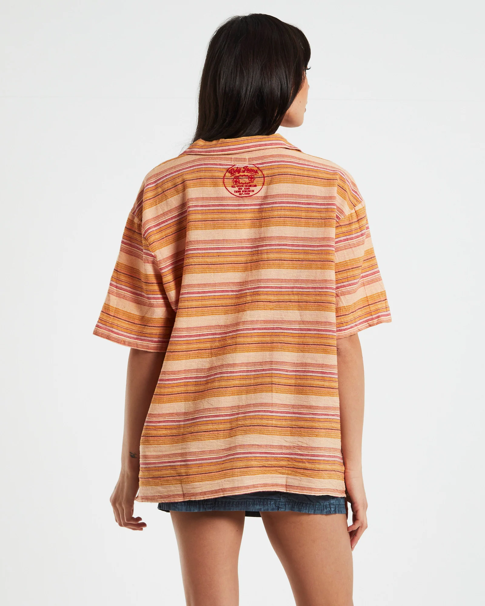 BDG Nolan Bowling Shirt Stripe Orange - Image 2