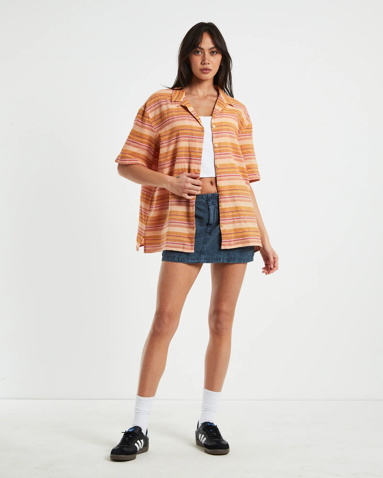 BDG Nolan Bowling Shirt Stripe Orange - Image 3