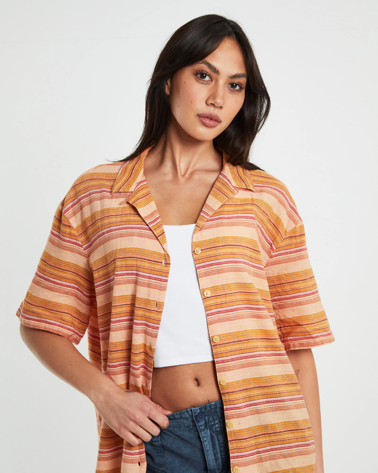 BDG Nolan Bowling Shirt Stripe Orange - Image 5