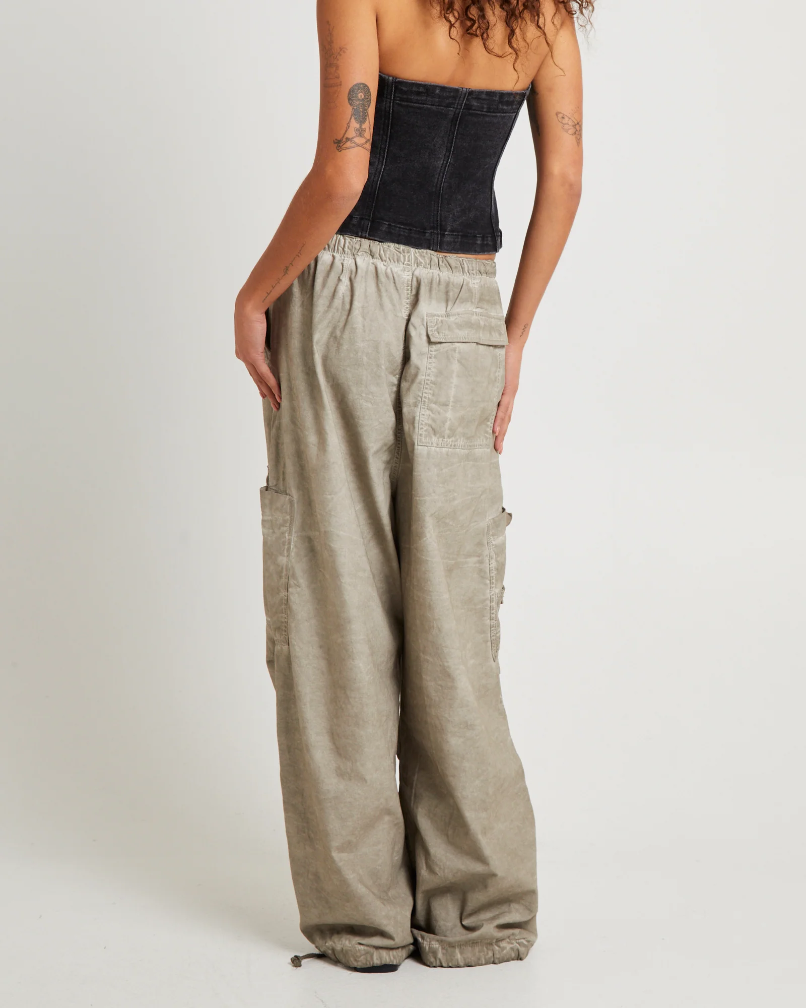 Beige Oil Wash Parachute Pants - Image 2