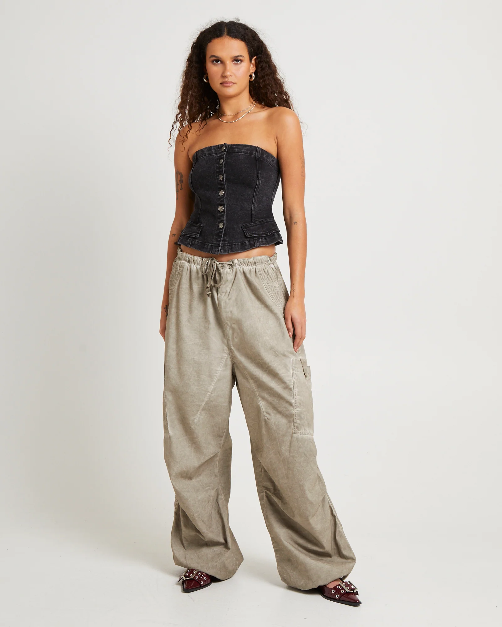 Beige Oil Wash Parachute Pants - Image 3