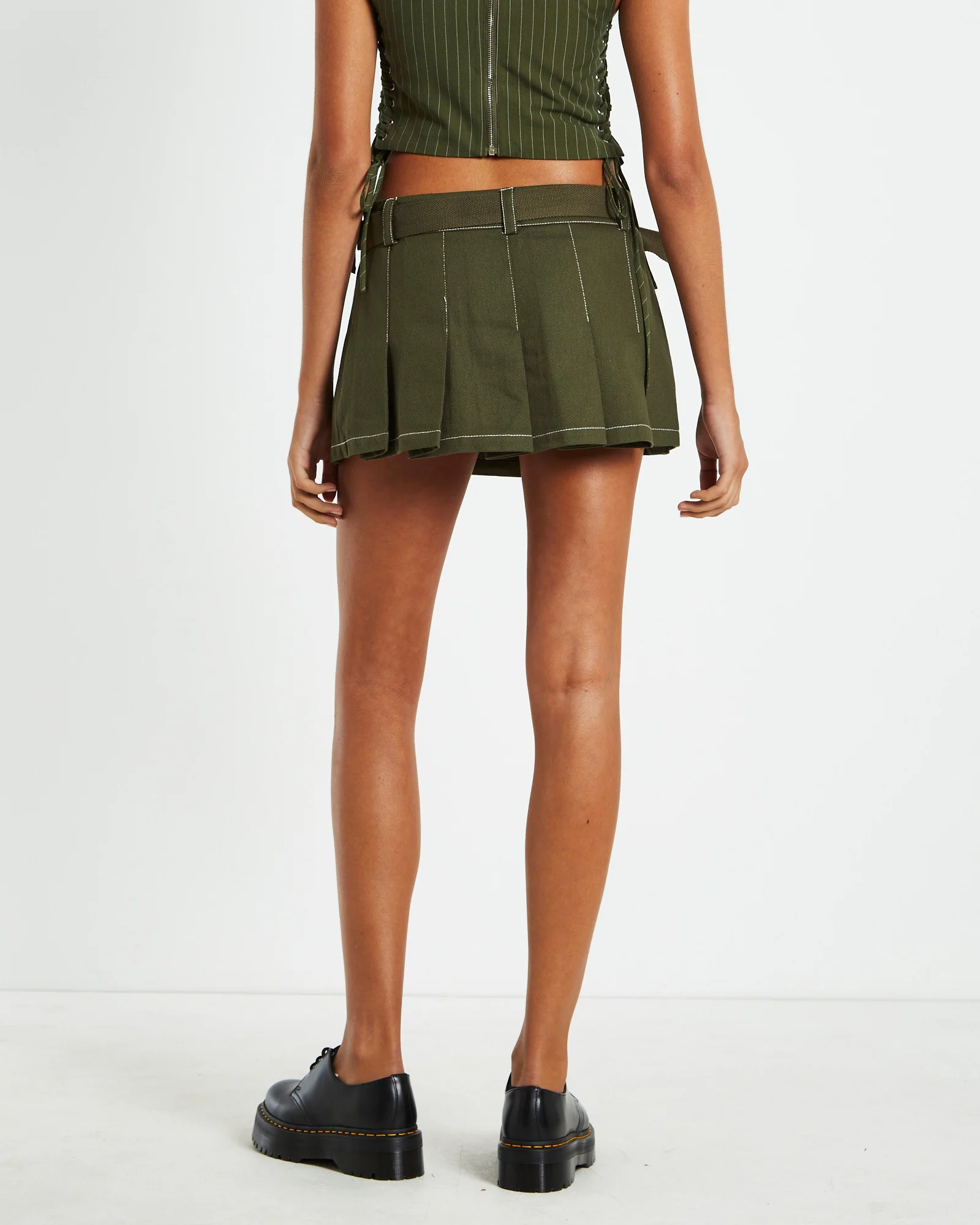 Betty Belted Utility Mini Skirt Khaki - Image 2