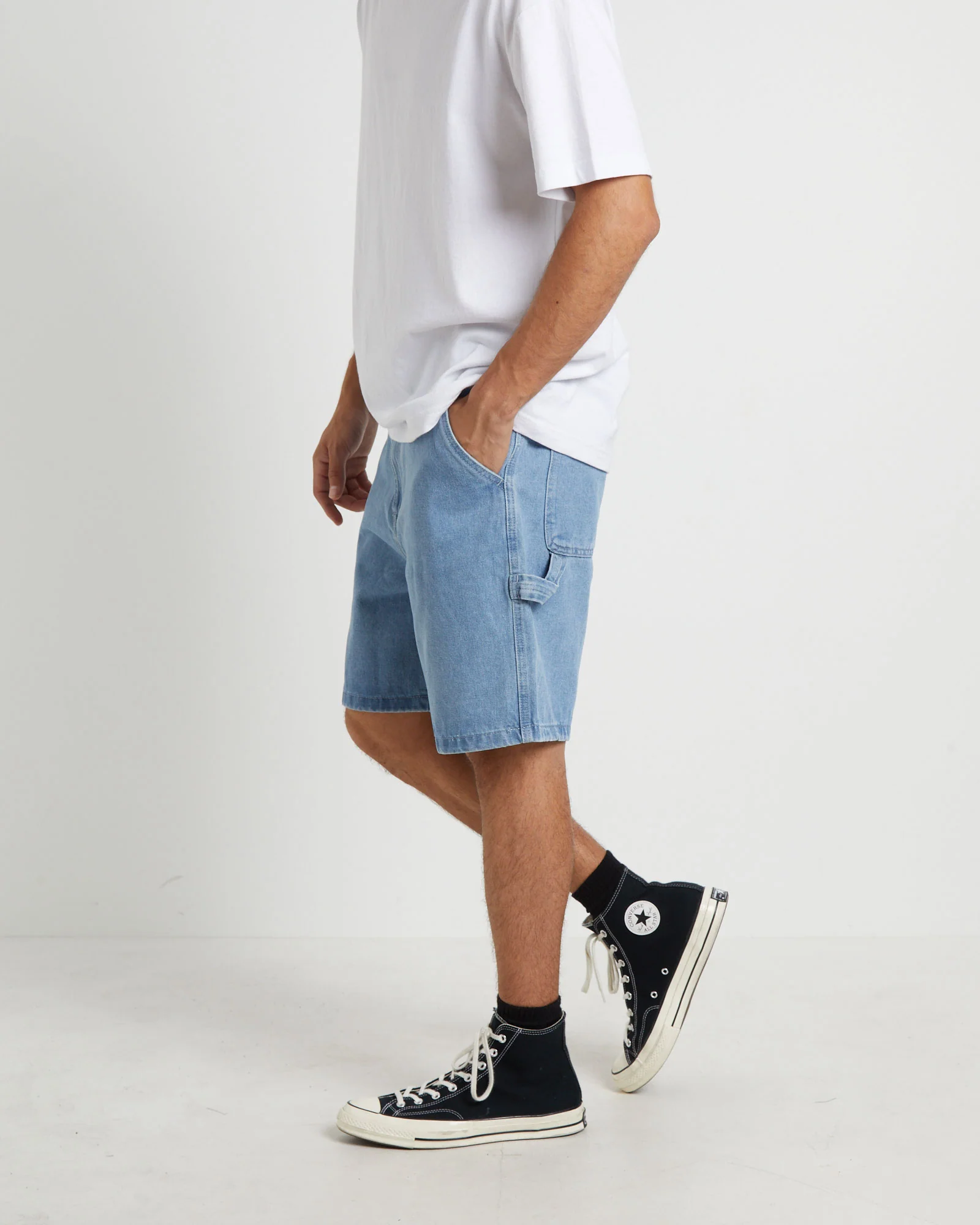 Big Ol Carpenter Denim Shorts in Mid Blue - Image 4