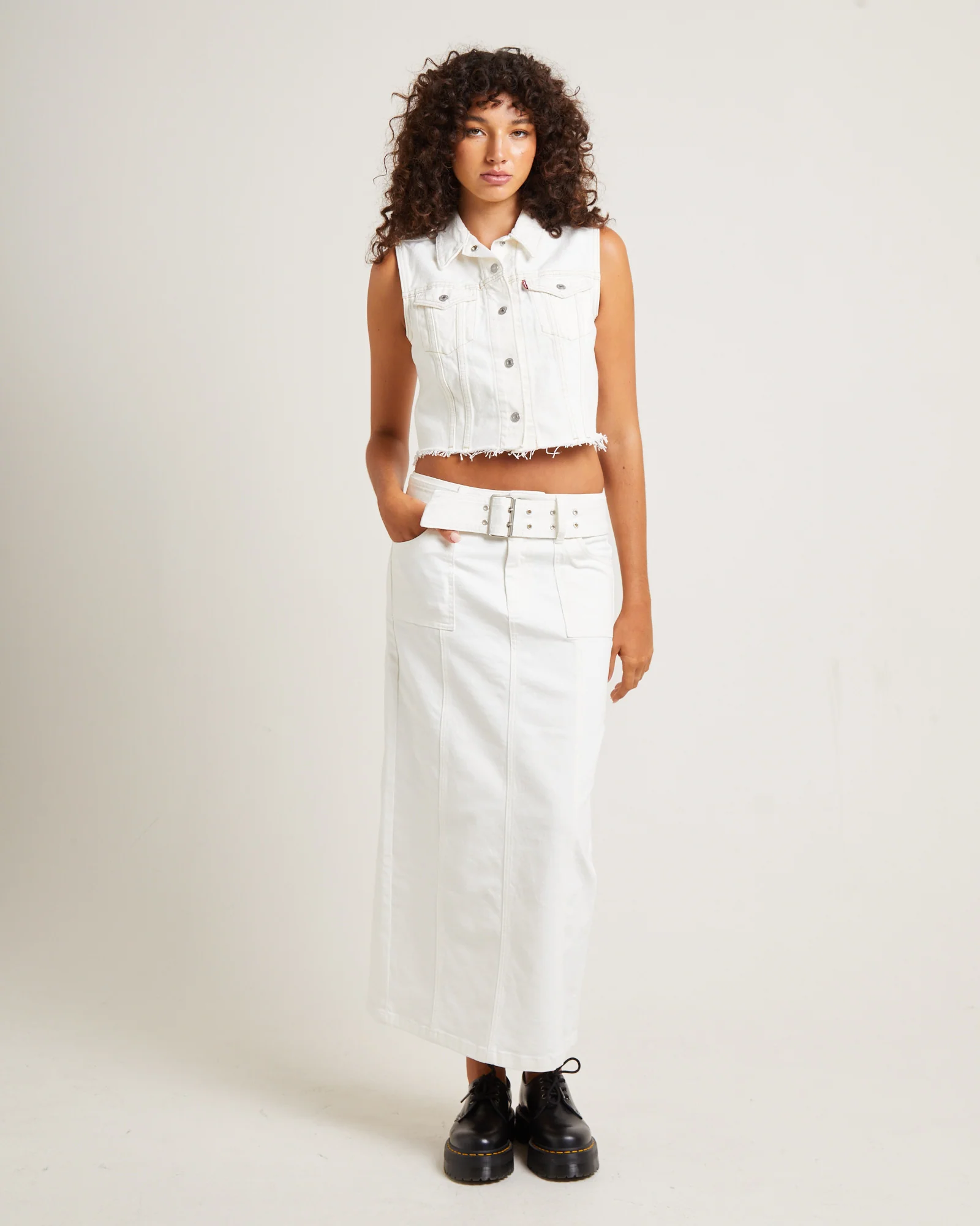 Billy Denim Maxi Skirt Vintage White - Image 3