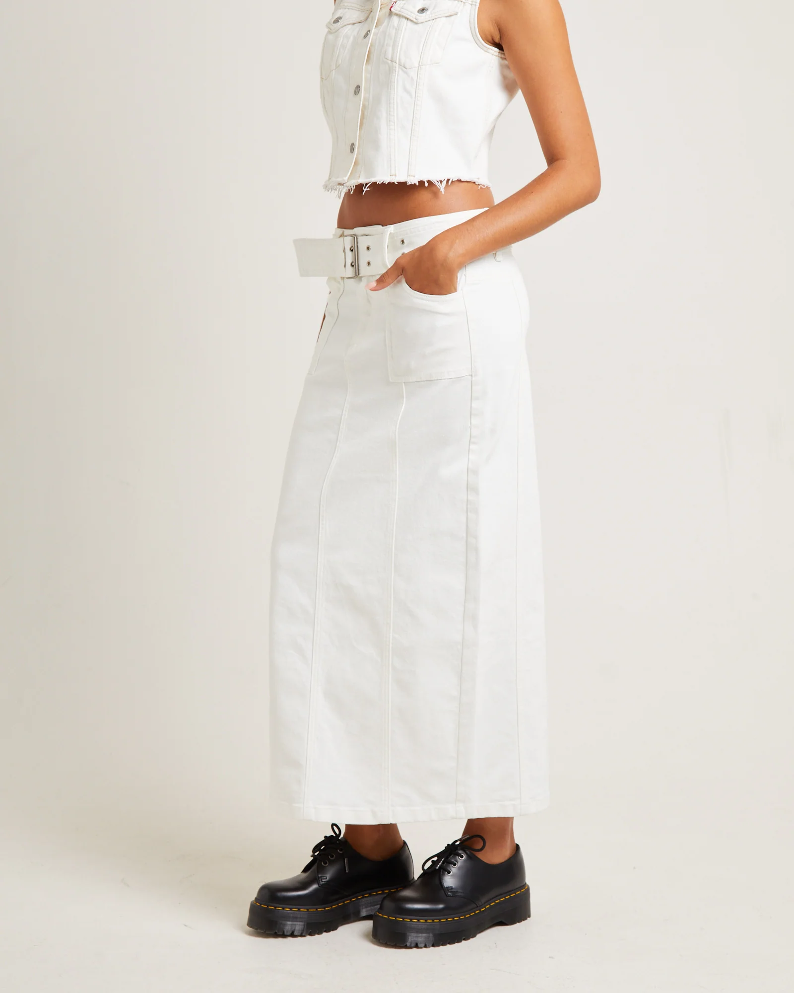 Billy Denim Maxi Skirt Vintage White - Image 4