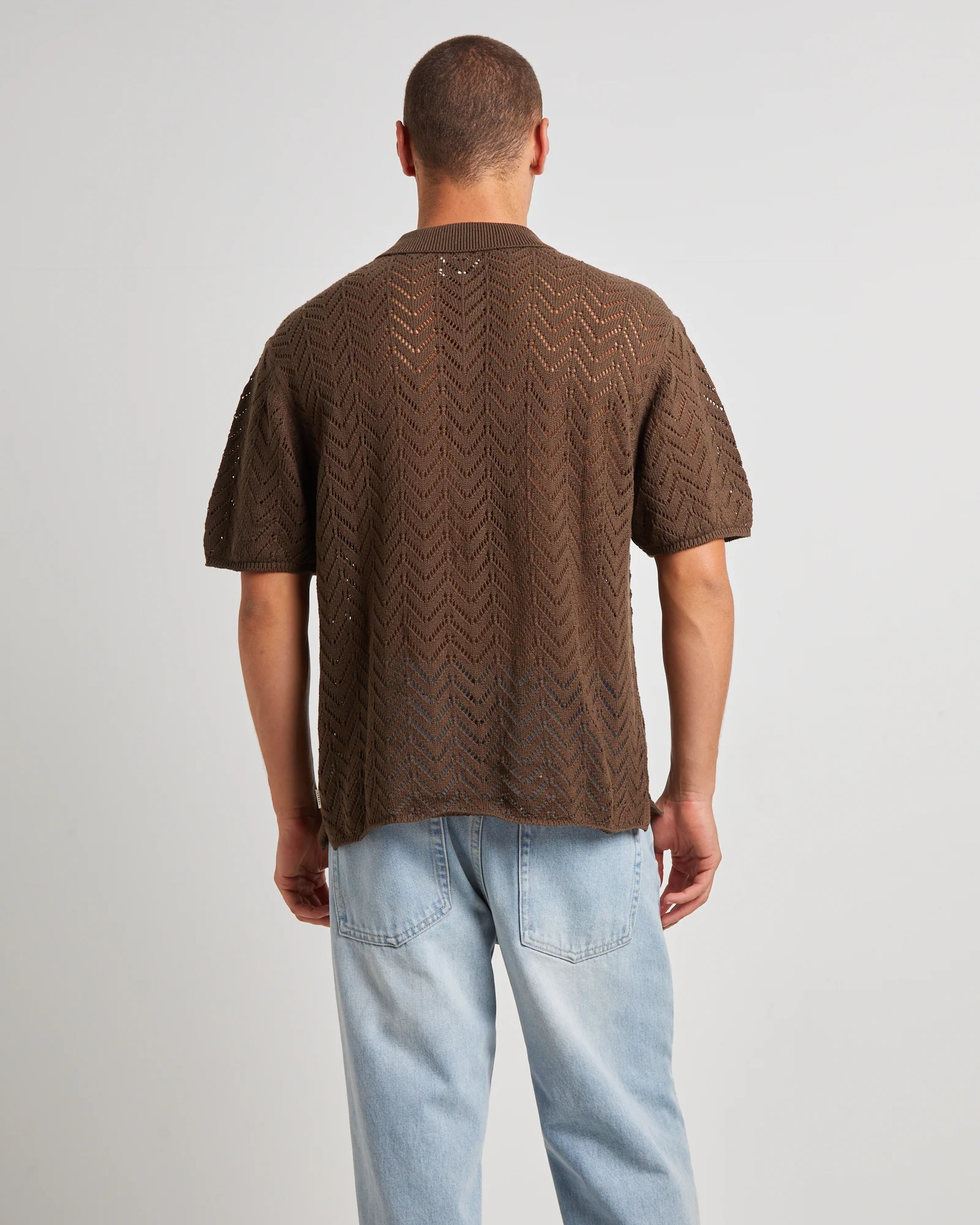 Blaxland Knit Short Sleeve Shirt in Brown - Image 2