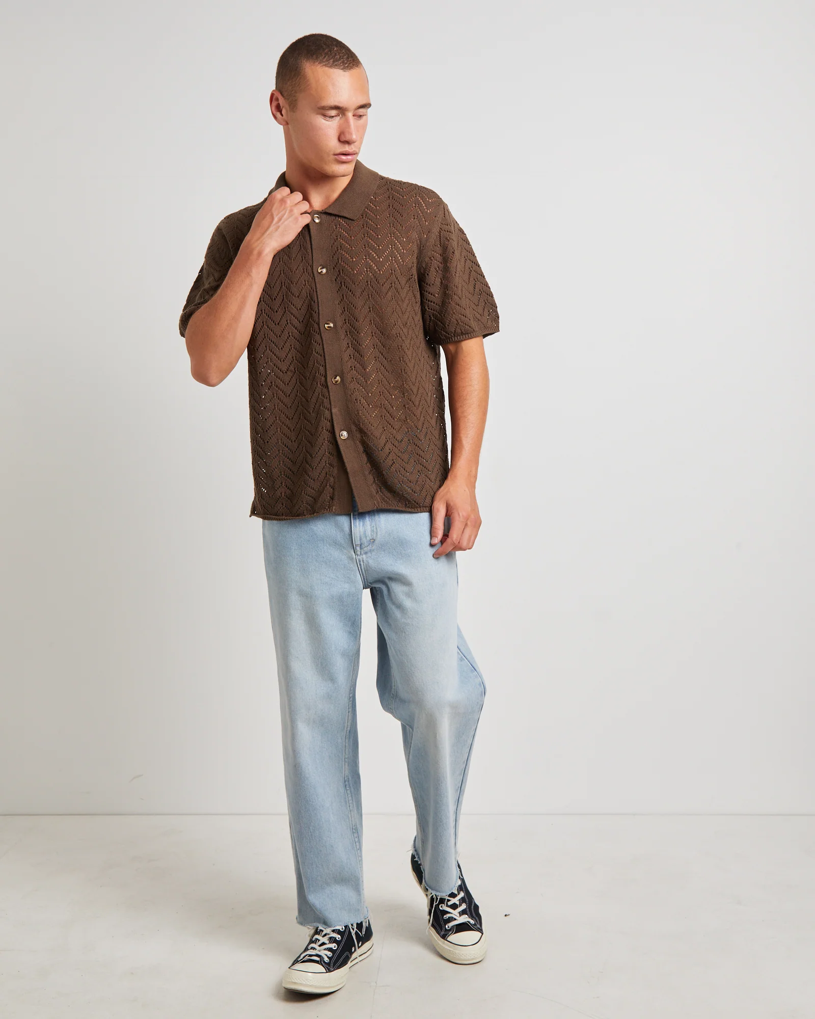 Blaxland Knit Short Sleeve Shirt in Brown - Image 3