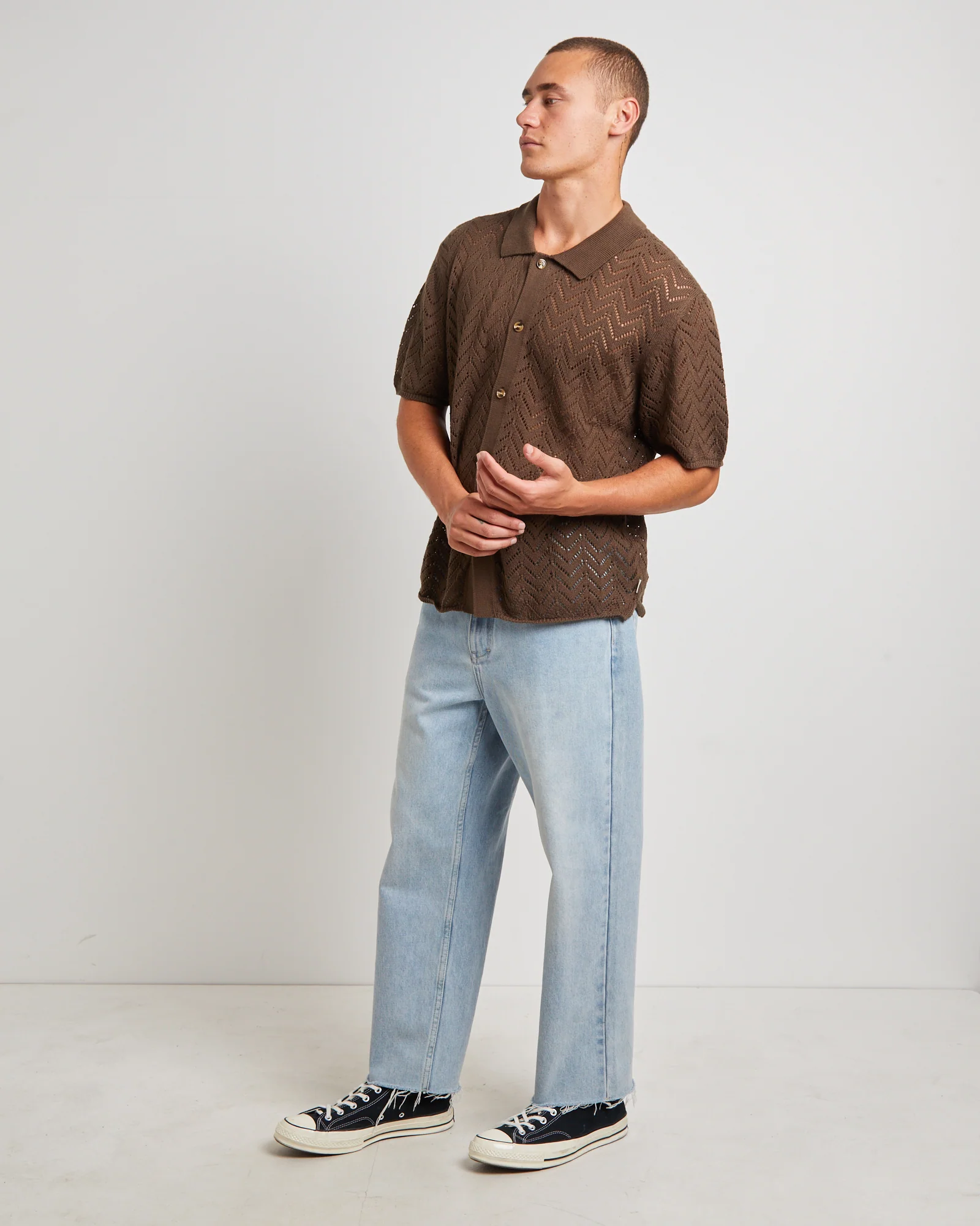 Blaxland Knit Short Sleeve Shirt in Brown - Image 4