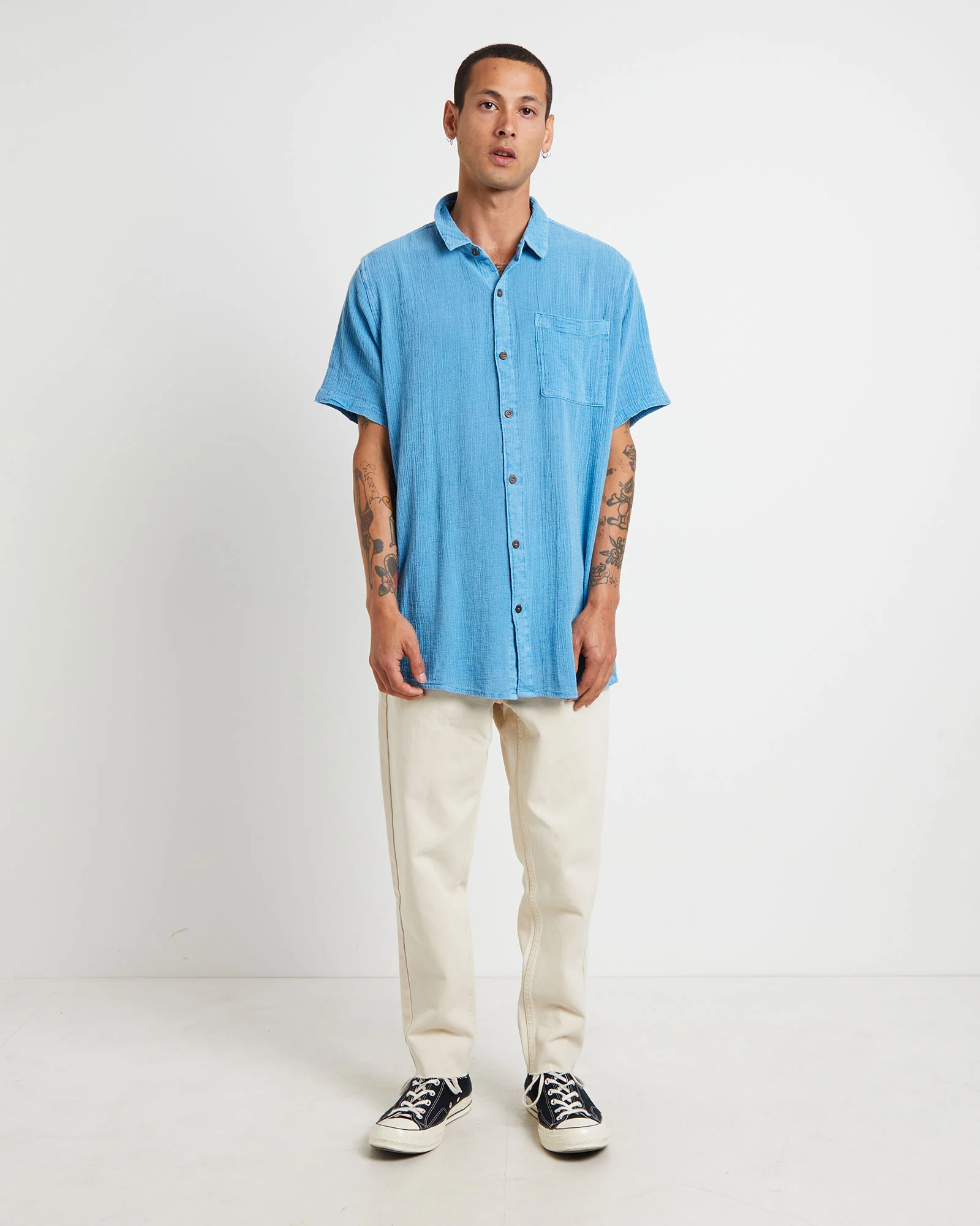 Bon Crepe Short Sleeve Shirt in Blue - Image 3