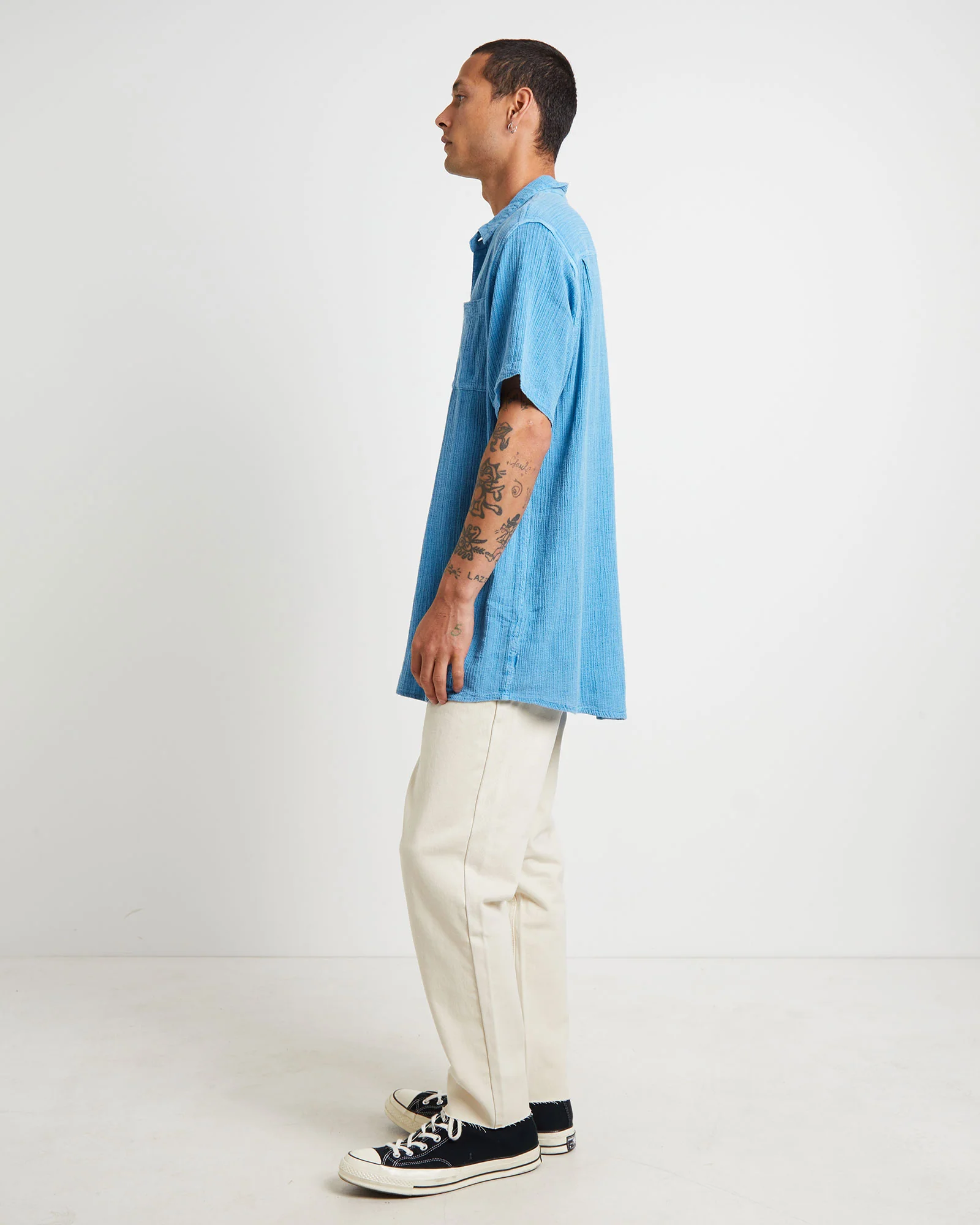 Bon Crepe Short Sleeve Shirt in Blue - Image 4