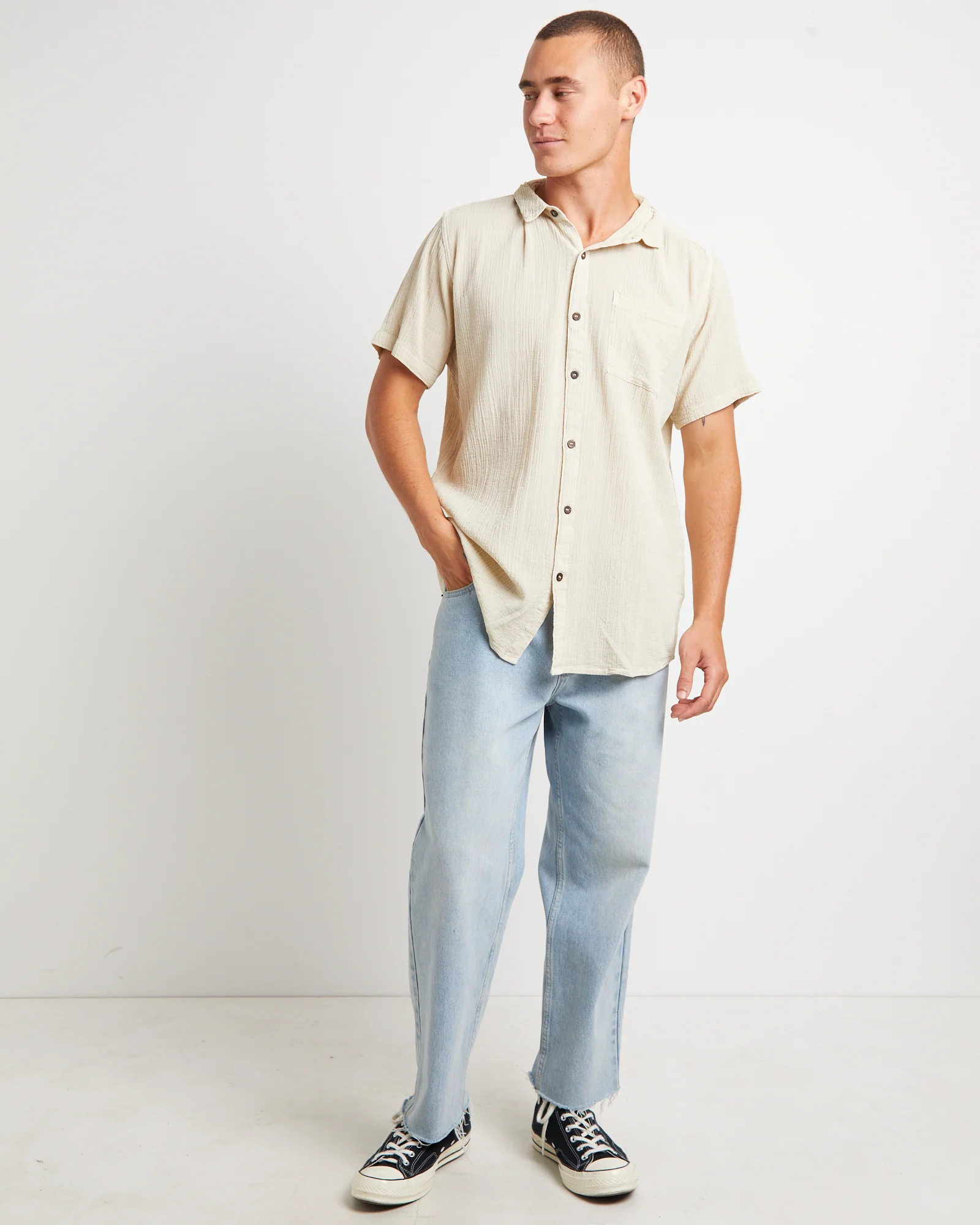 Bon Crepe Short Sleeve Shirt Natural - Image 3