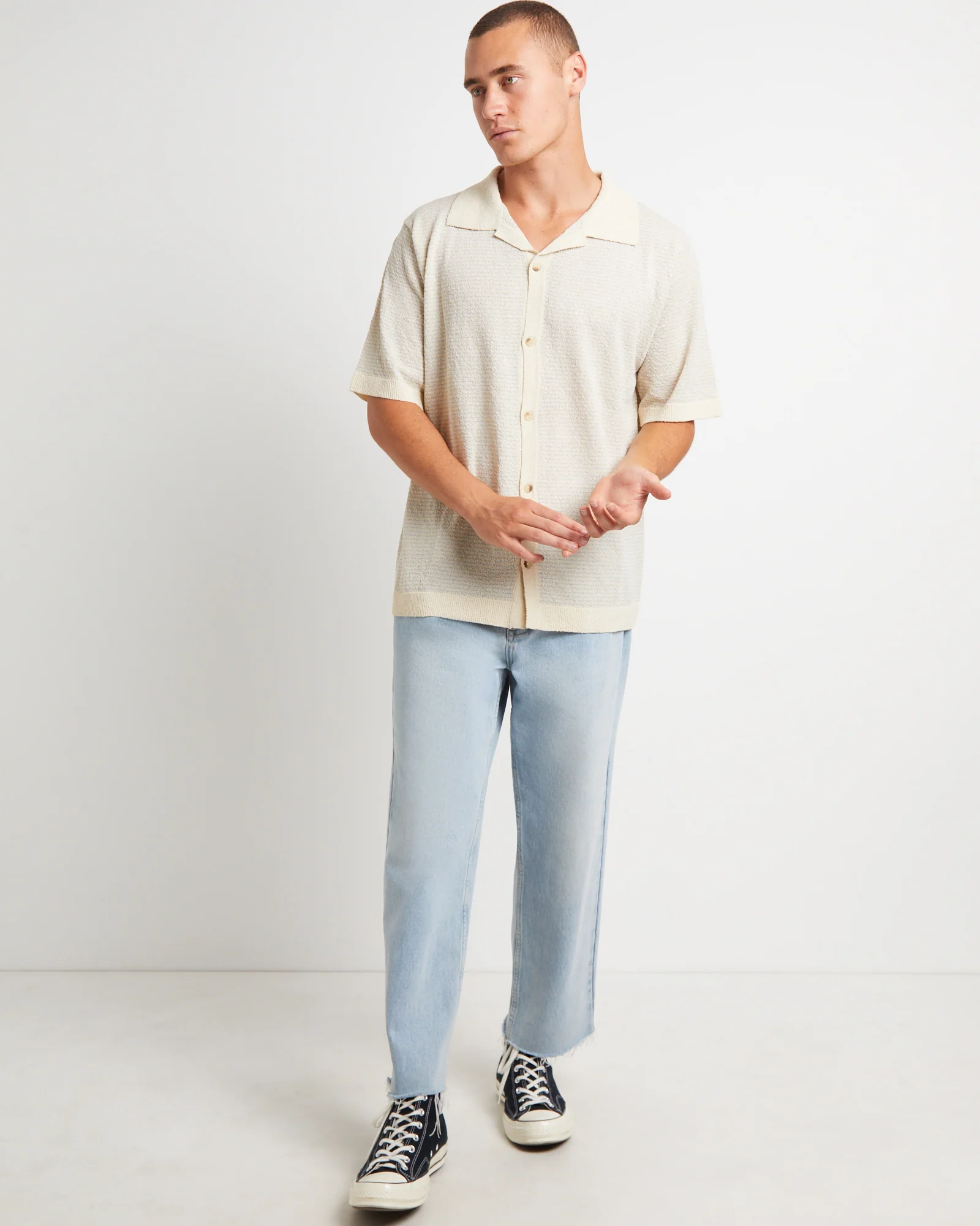 Boucle Bowler Short Sleeve Shirt in Natural - Image 3