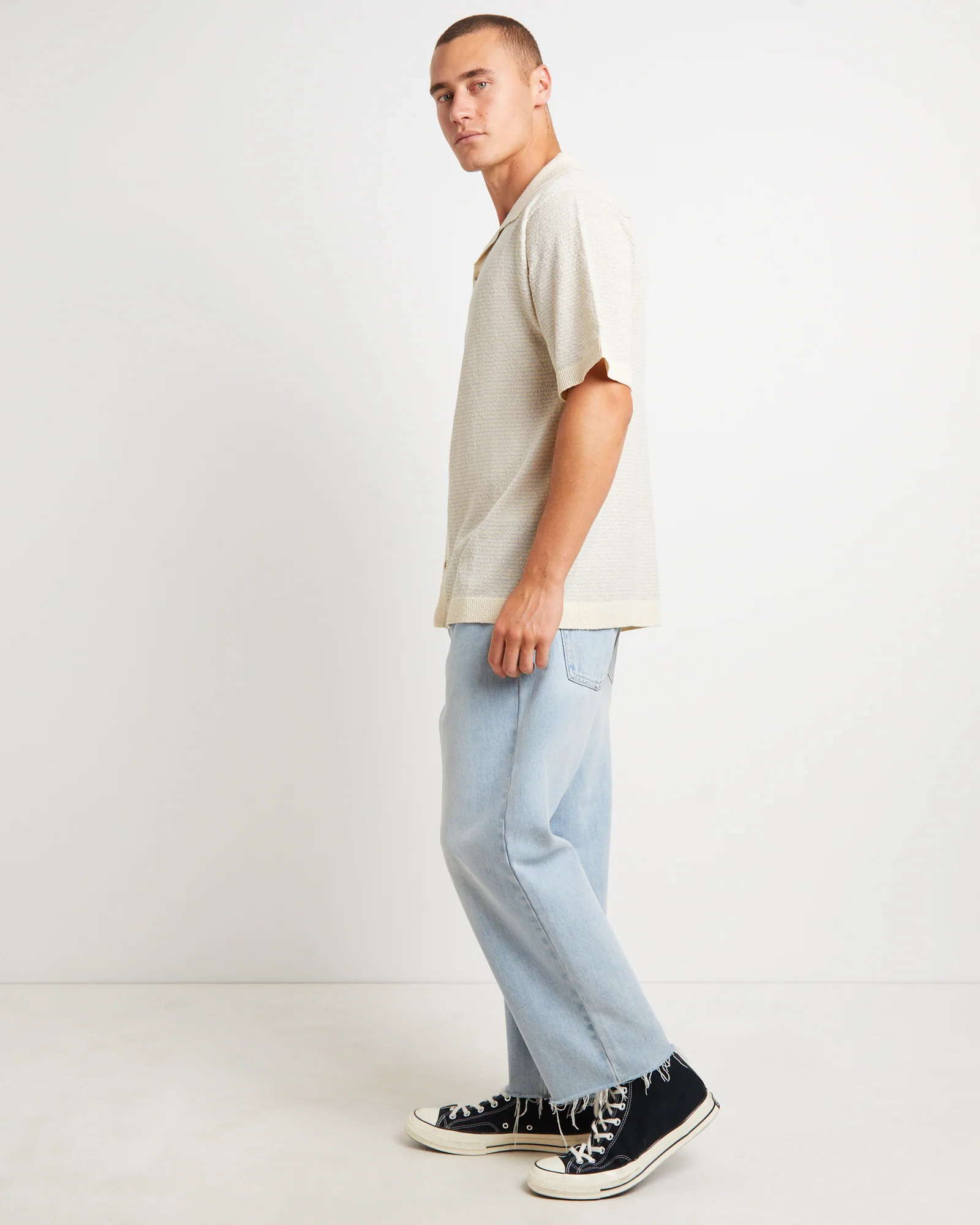 Boucle Bowler Short Sleeve Shirt in Natural - Image 4