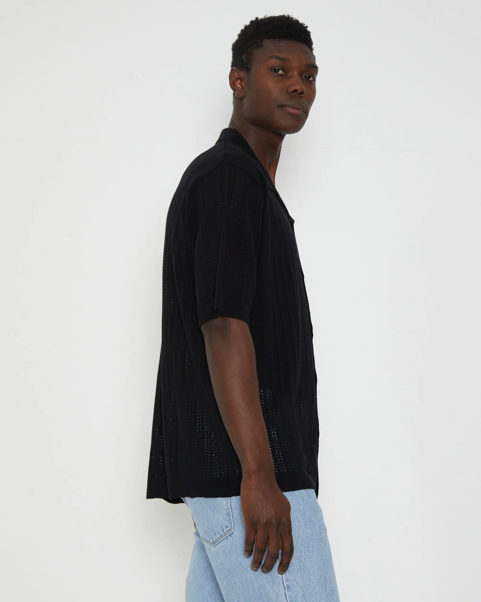 Bowler Knit Short Sleeve Shirt in Black - Image 4