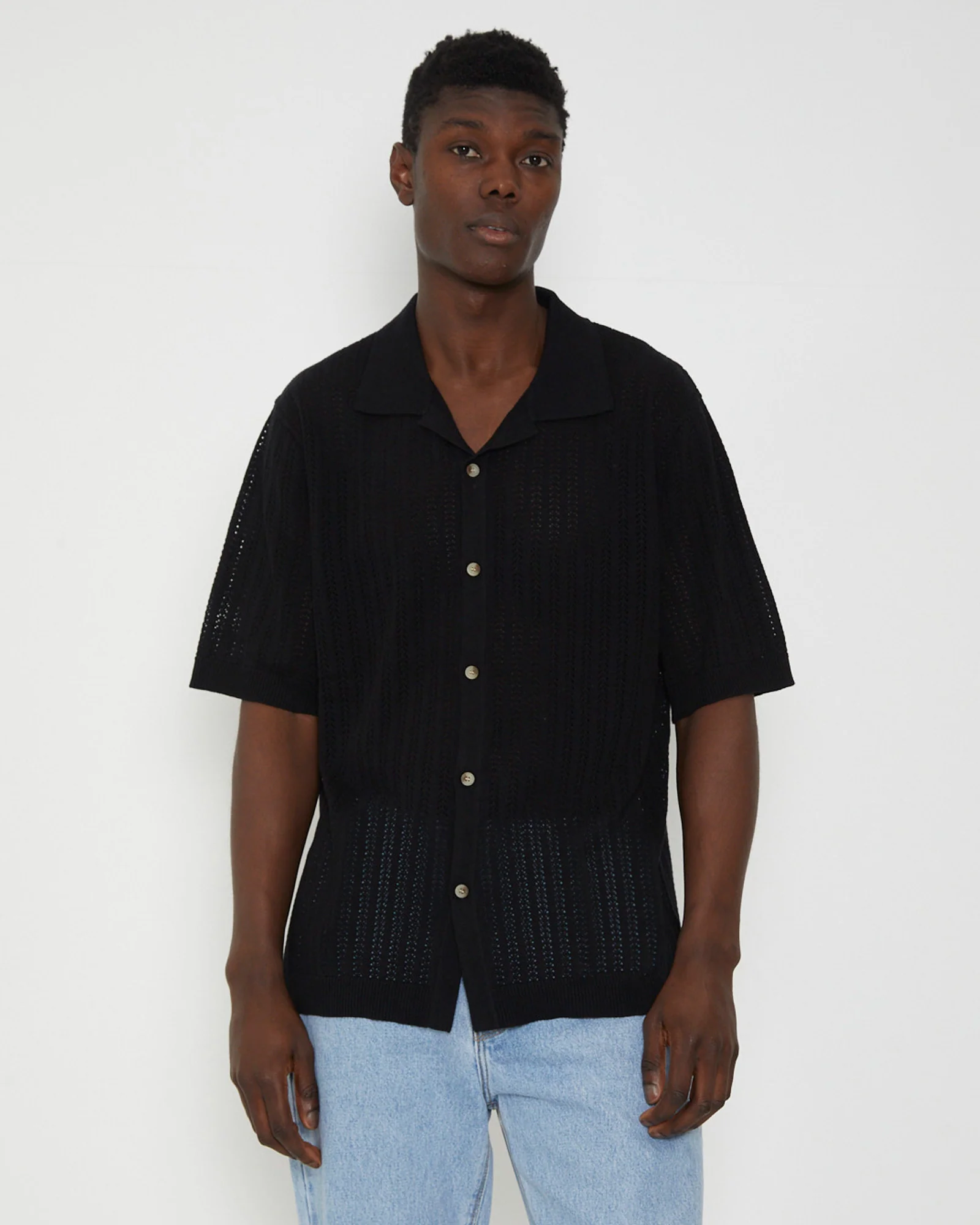 Bowler Knit Short Sleeve Shirt in Black - Image 5