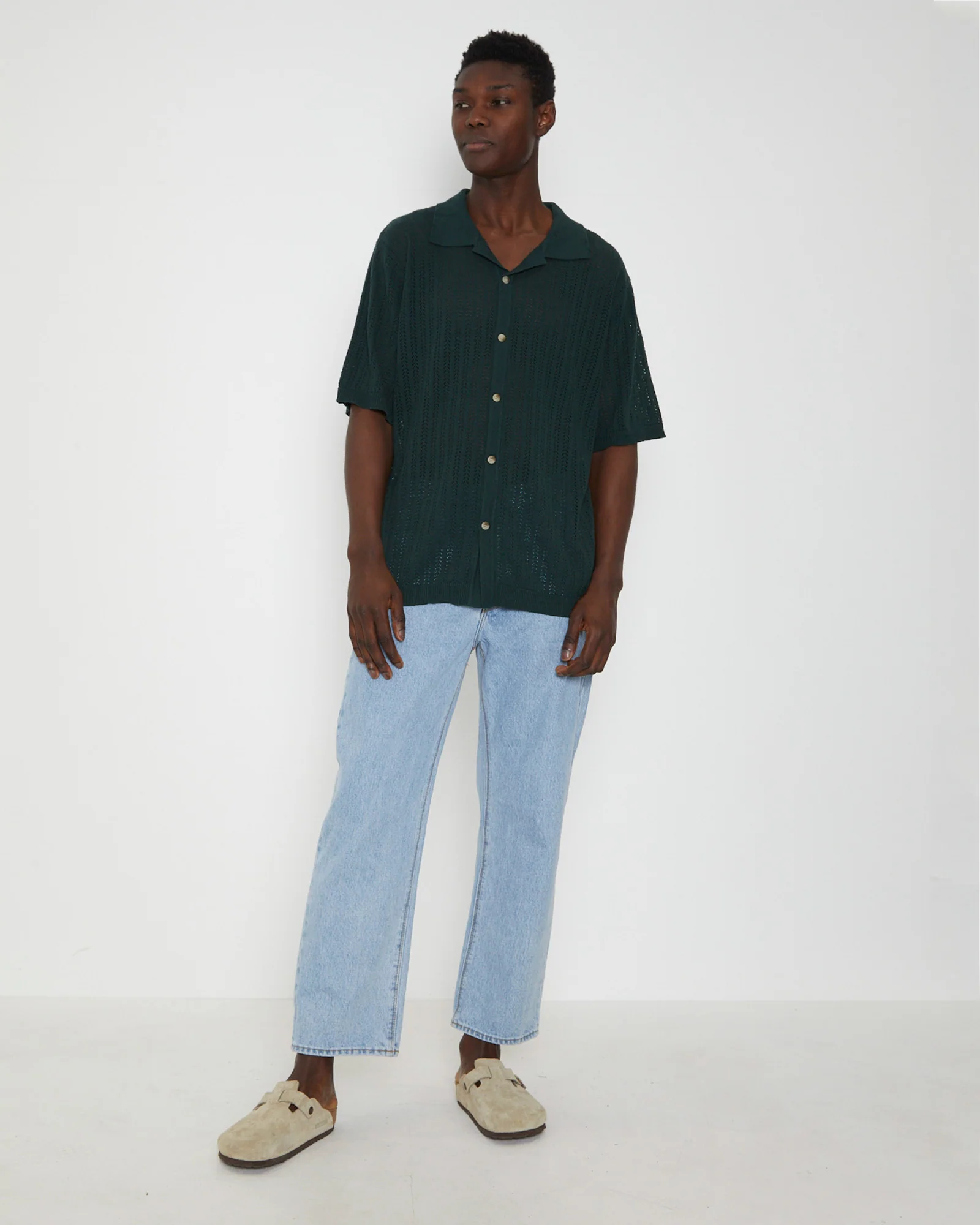Bowler Knit Short Sleeve Shirt in Thyme Green - Image 3