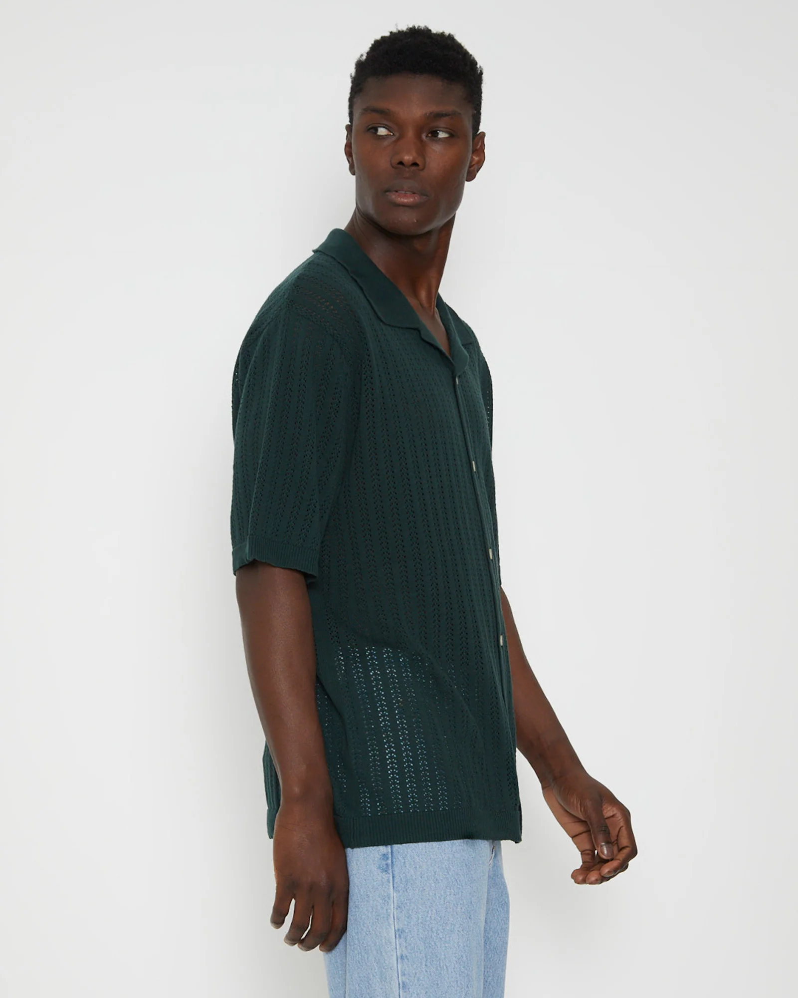 Bowler Knit Short Sleeve Shirt in Thyme Green - Image 4