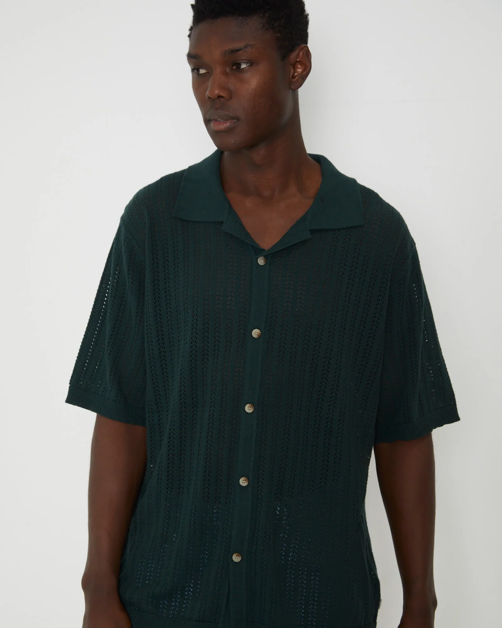 Bowler Knit Short Sleeve Shirt in Thyme Green - Image 6