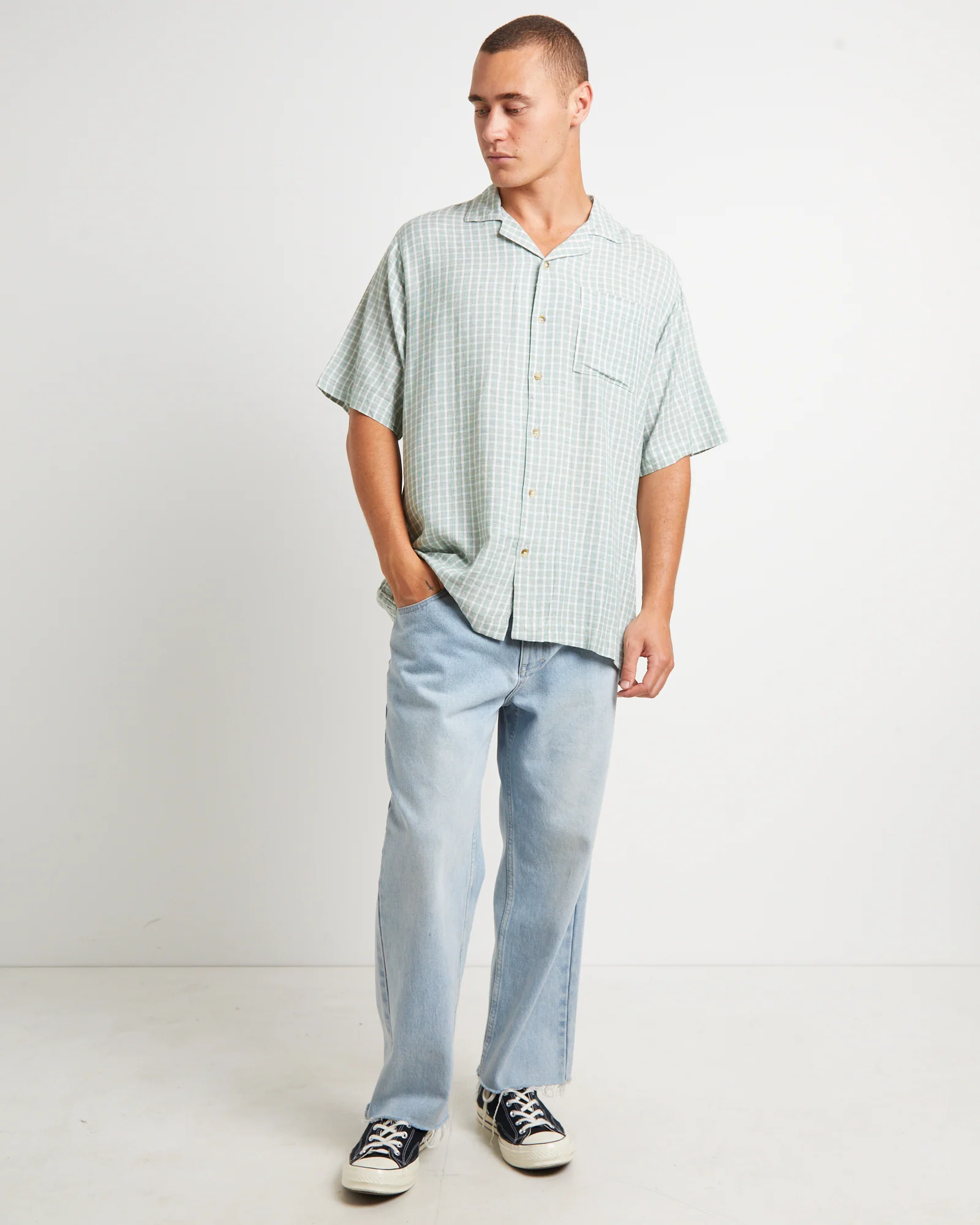 Bowler Short Sleeve Shirt in Moss Check - Image 3
