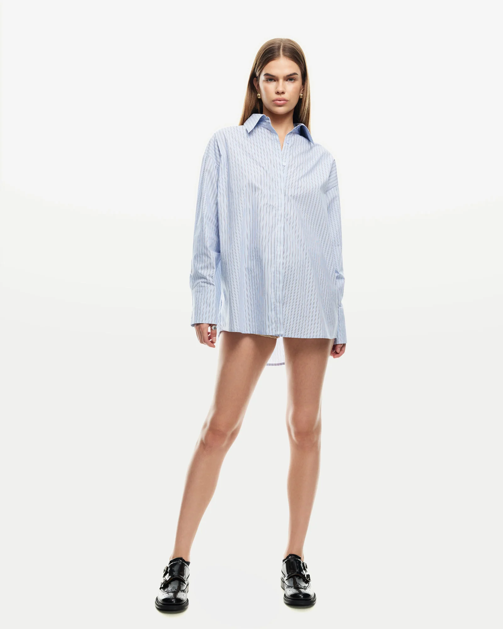 Boyfriend Long Sleeve Shirt in Blue Stripe - Image 4